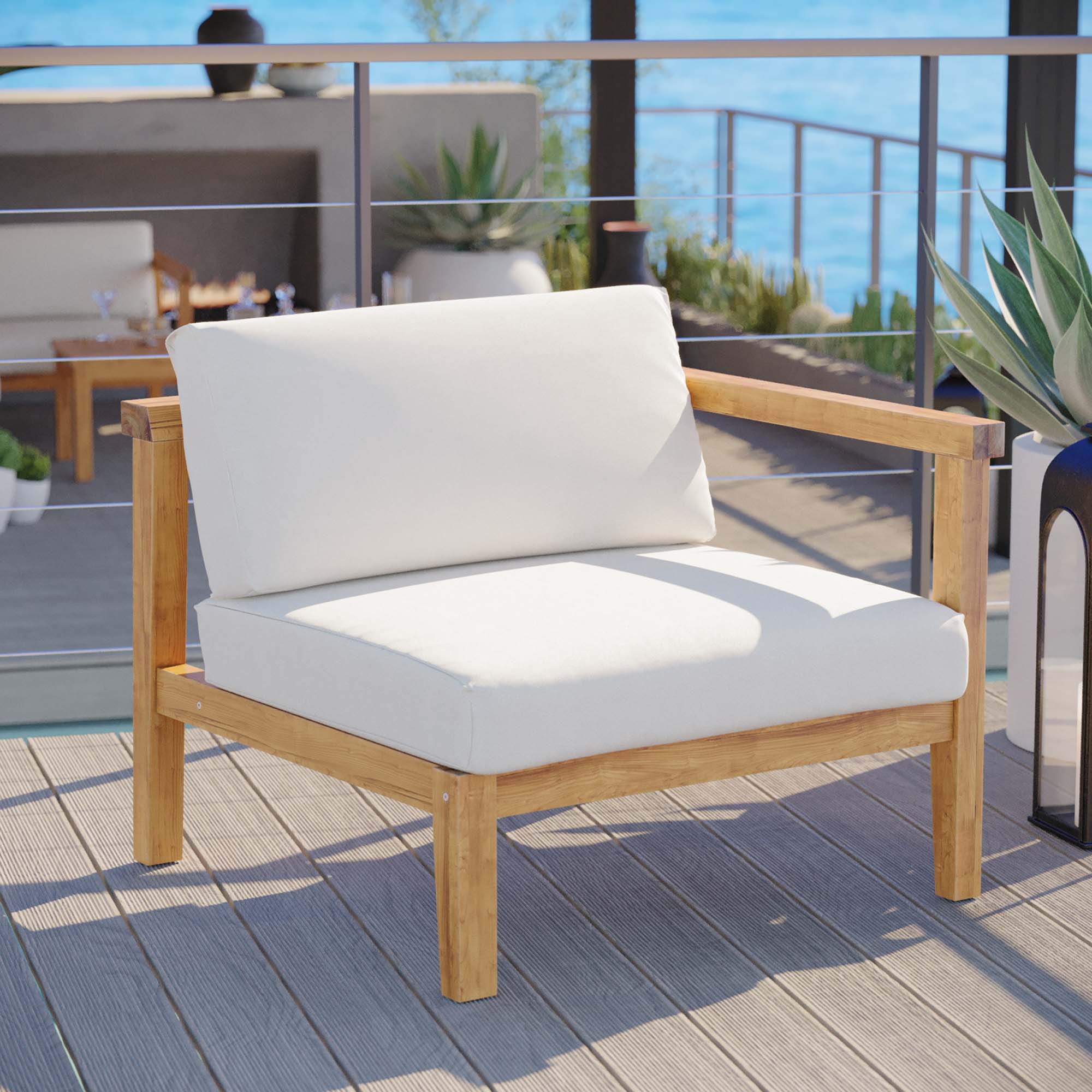 Bayport Outdoor Patio Teak Wood Right-Arm Chair by Modway