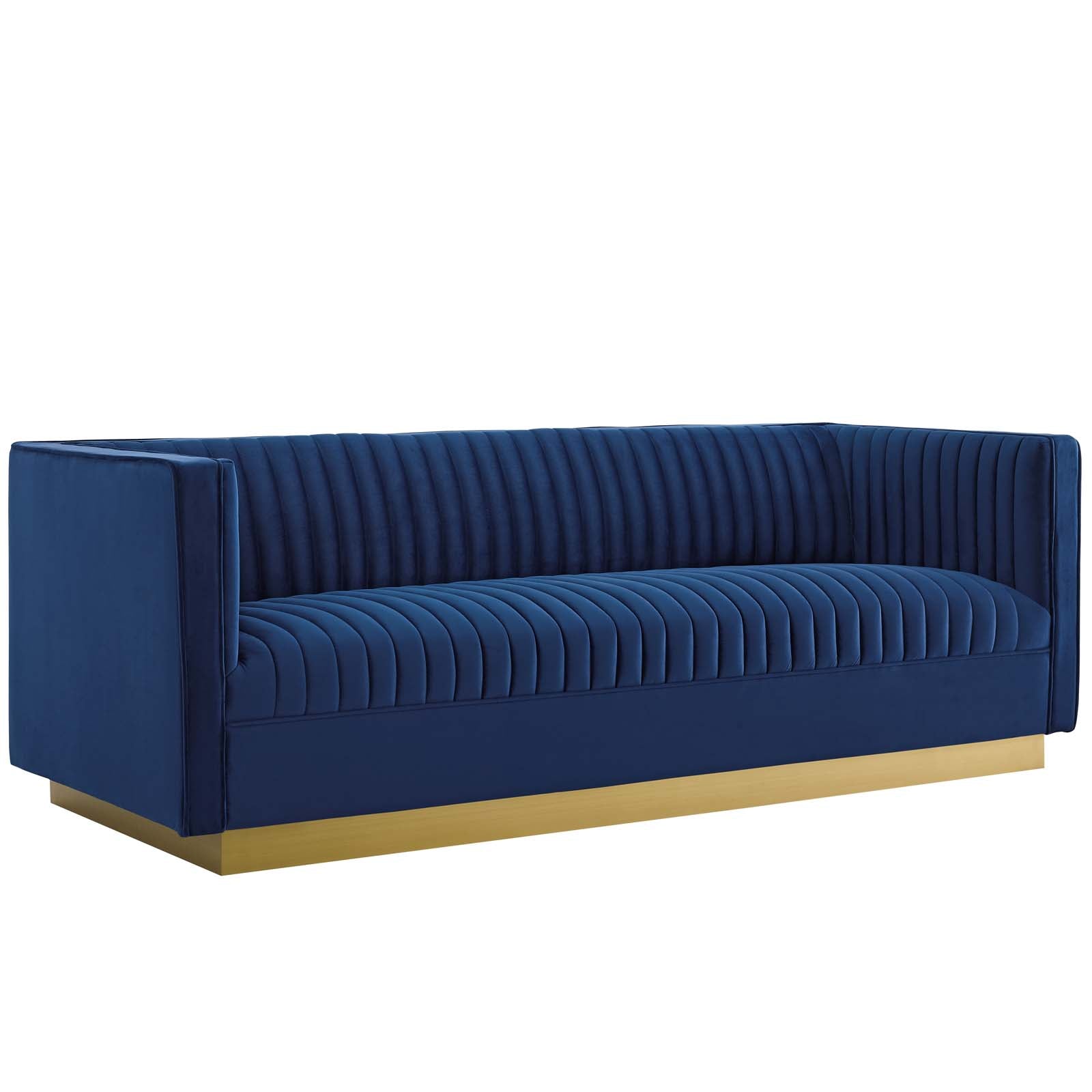 Sanguine Vertical Channel Tufted Upholstered Performance Velvet Sofa and Armchair Set by Modway