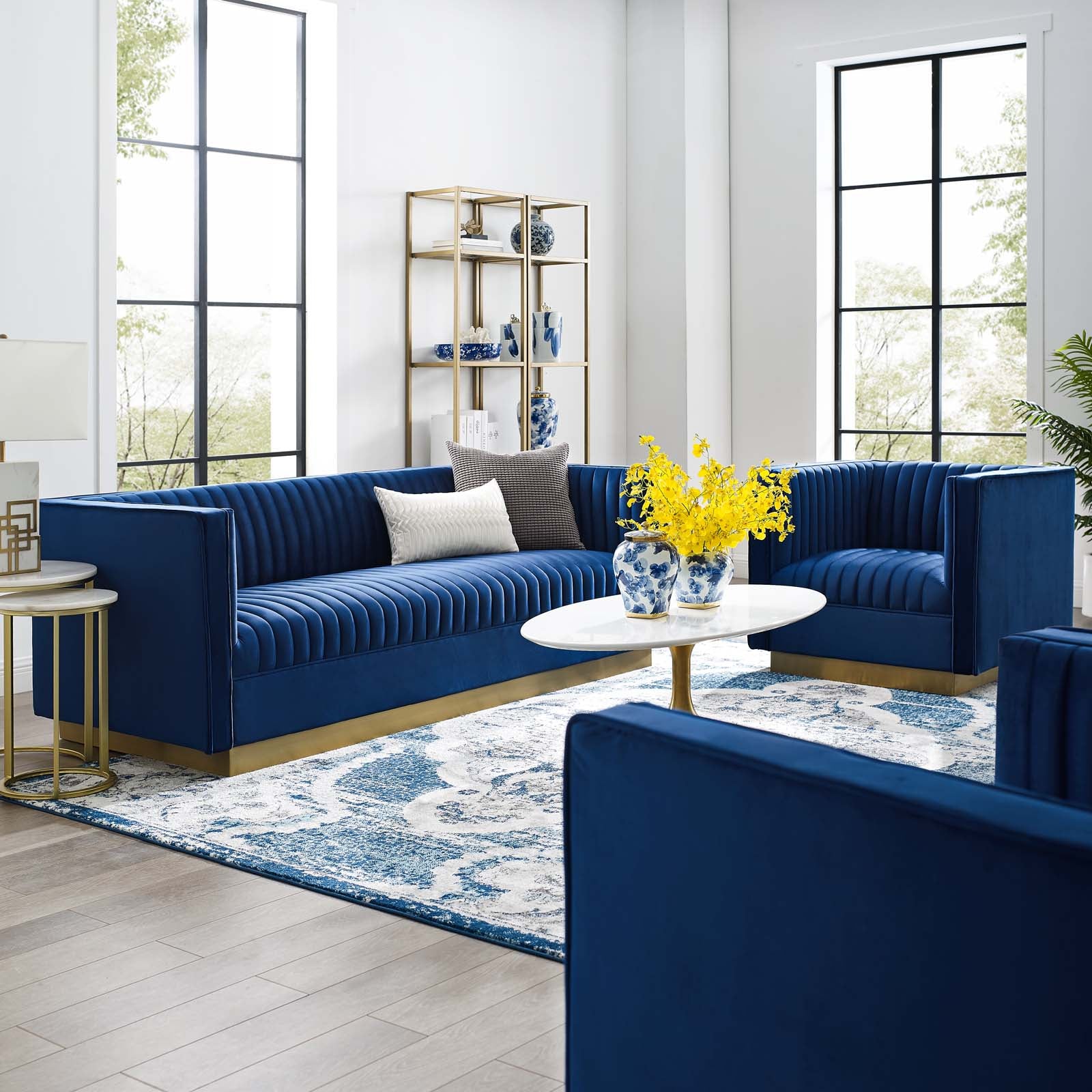 Sanguine Vertical Channel Tufted Upholstered Performance Velvet Sofa and Armchair Set by Modway