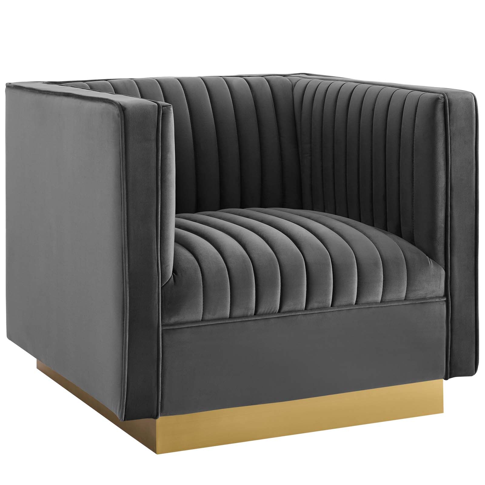 Sanguine 3 Piece Vertical Channel Tufted Upholstered Performance Velvet Set by Modway