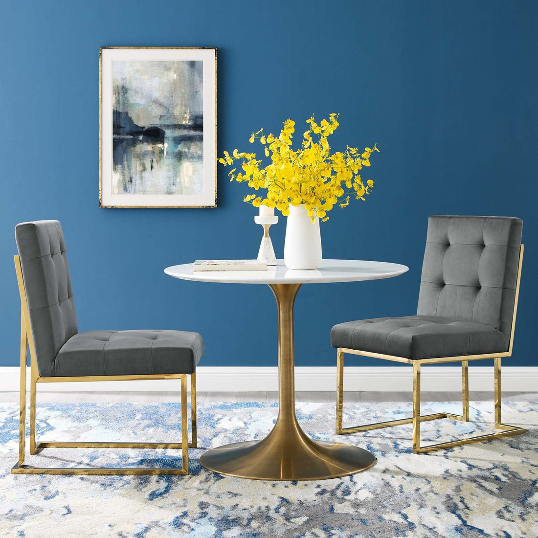 Privy Gold Stainless Steel Performance Velvet Dining Chair Set of 2 by Modway