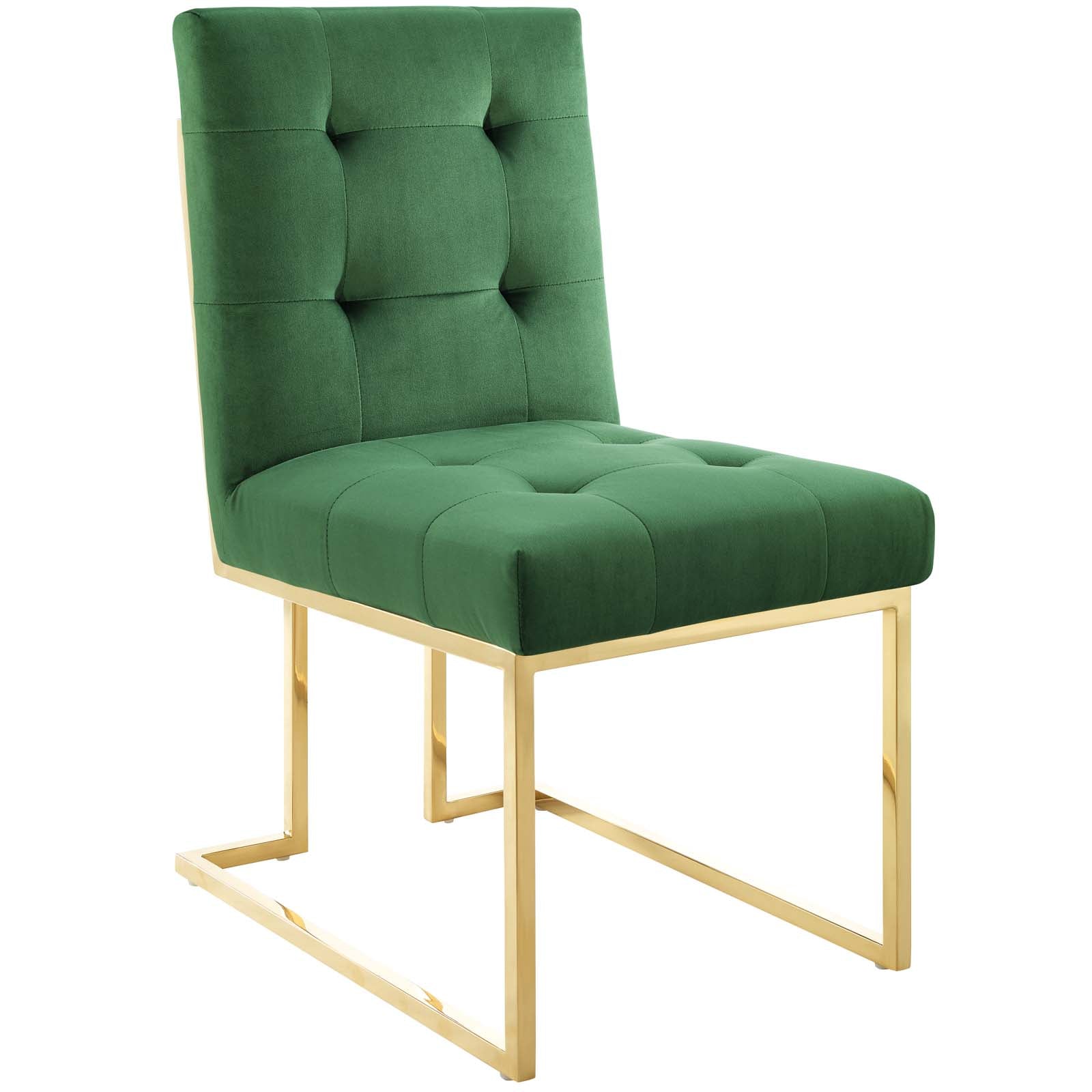 Privy Gold Stainless Steel Performance Velvet Dining Chair Set of 2 by Modway