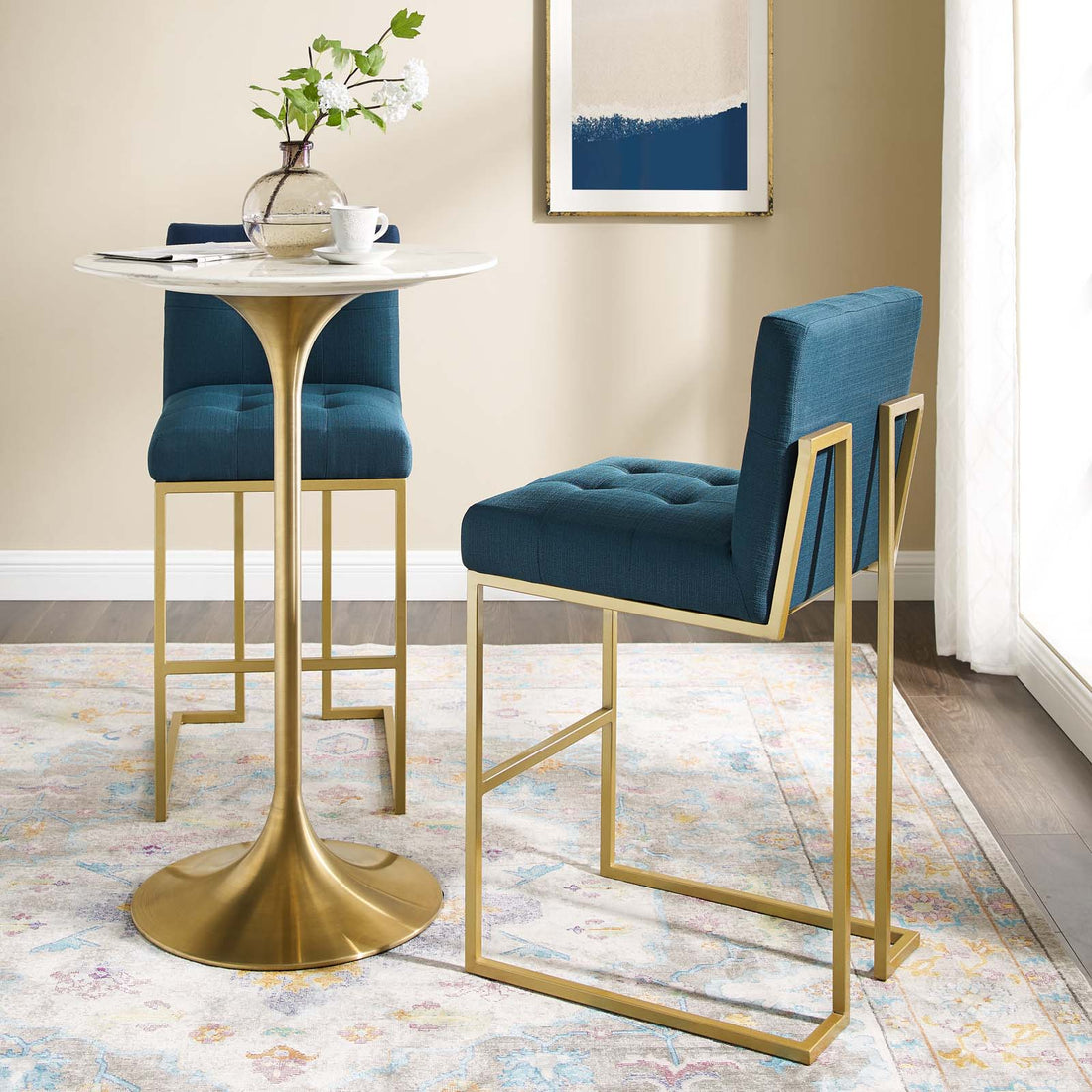 Privy Gold Stainless Steel Steel Upholstered Fabric Bar Stool Set of 2 by Modway