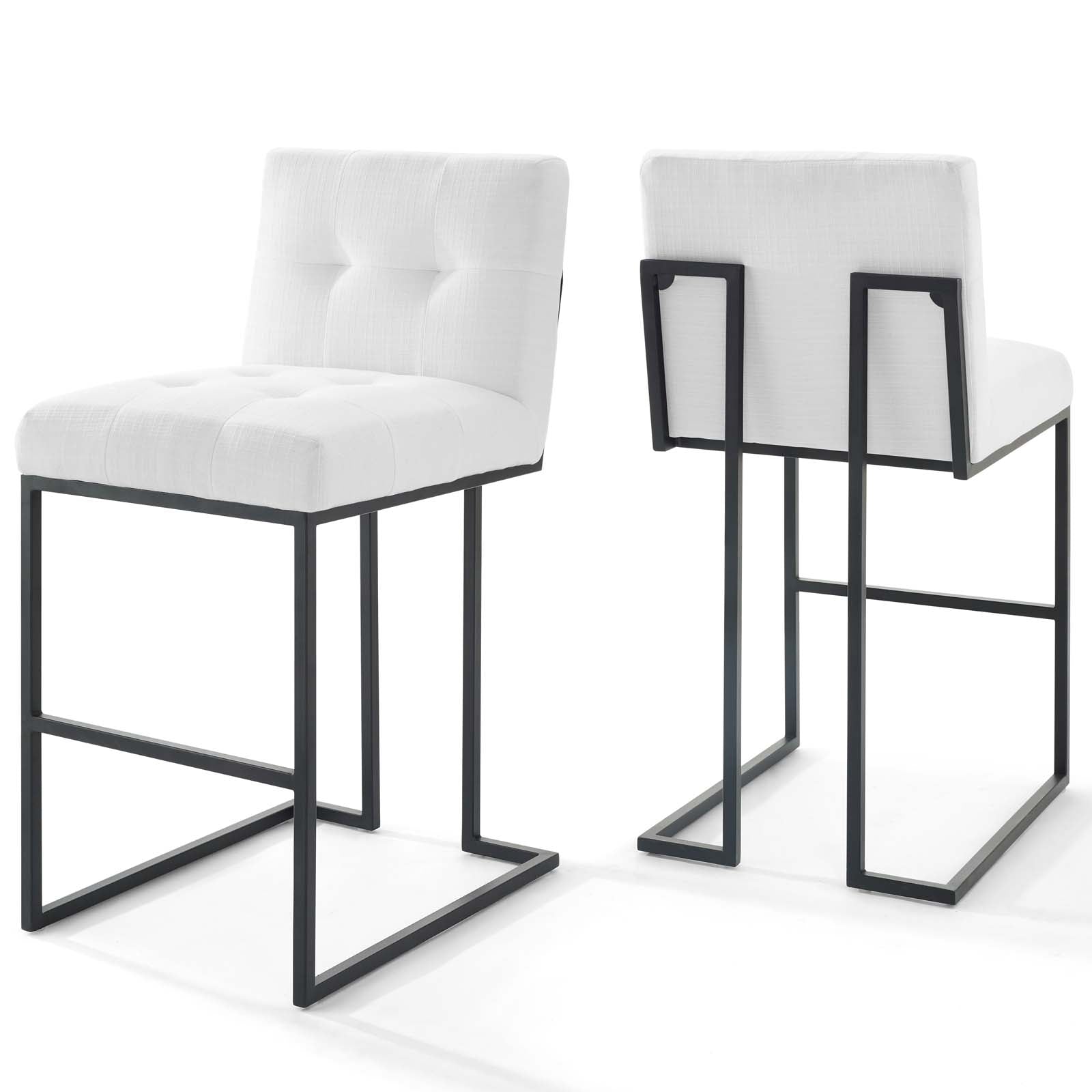 Privy Black Stainless Steel Upholstered Fabric Bar Stool Set of 2 by Modway
