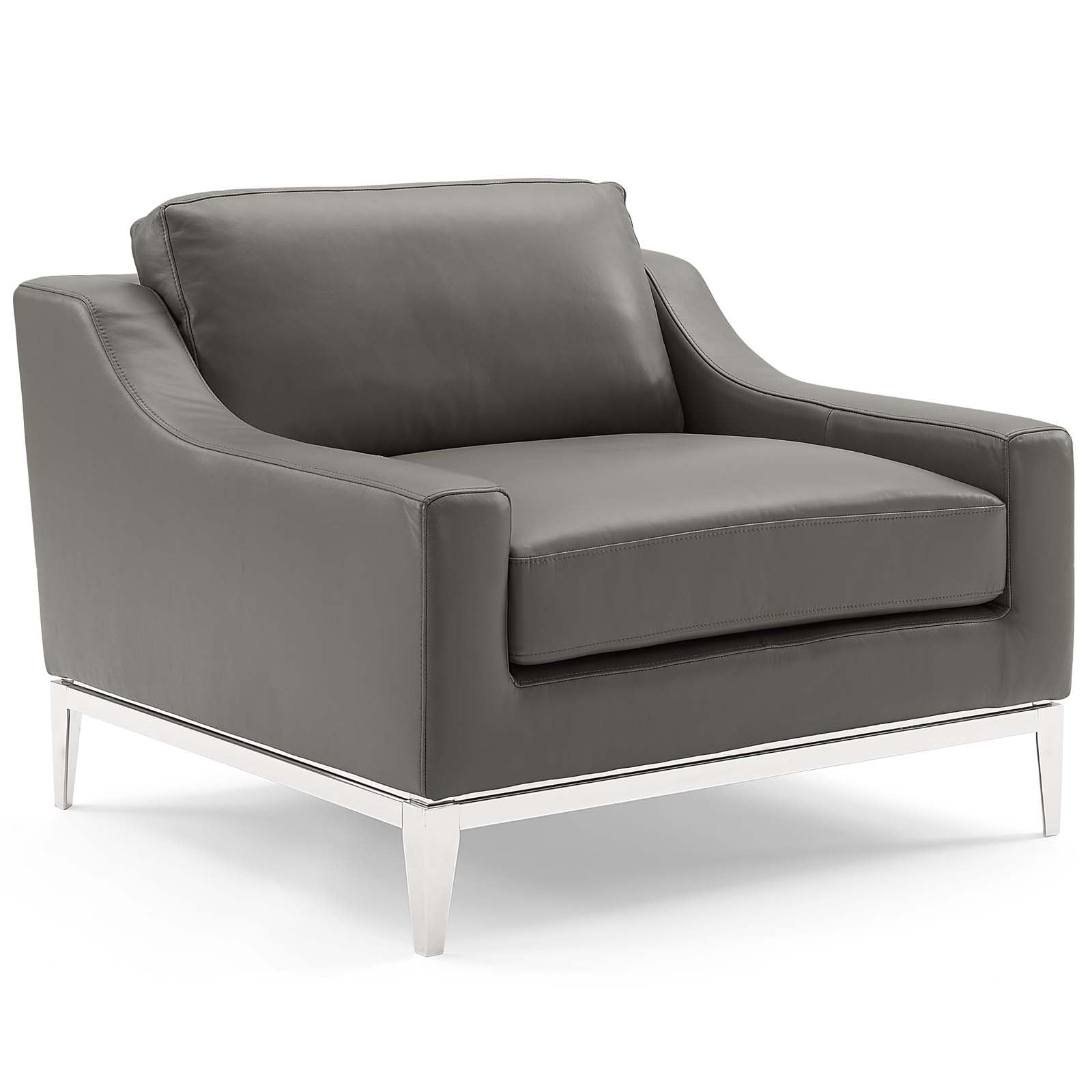 Harness Stainless Steel Base Leather Armchair Set of 2 by Modway