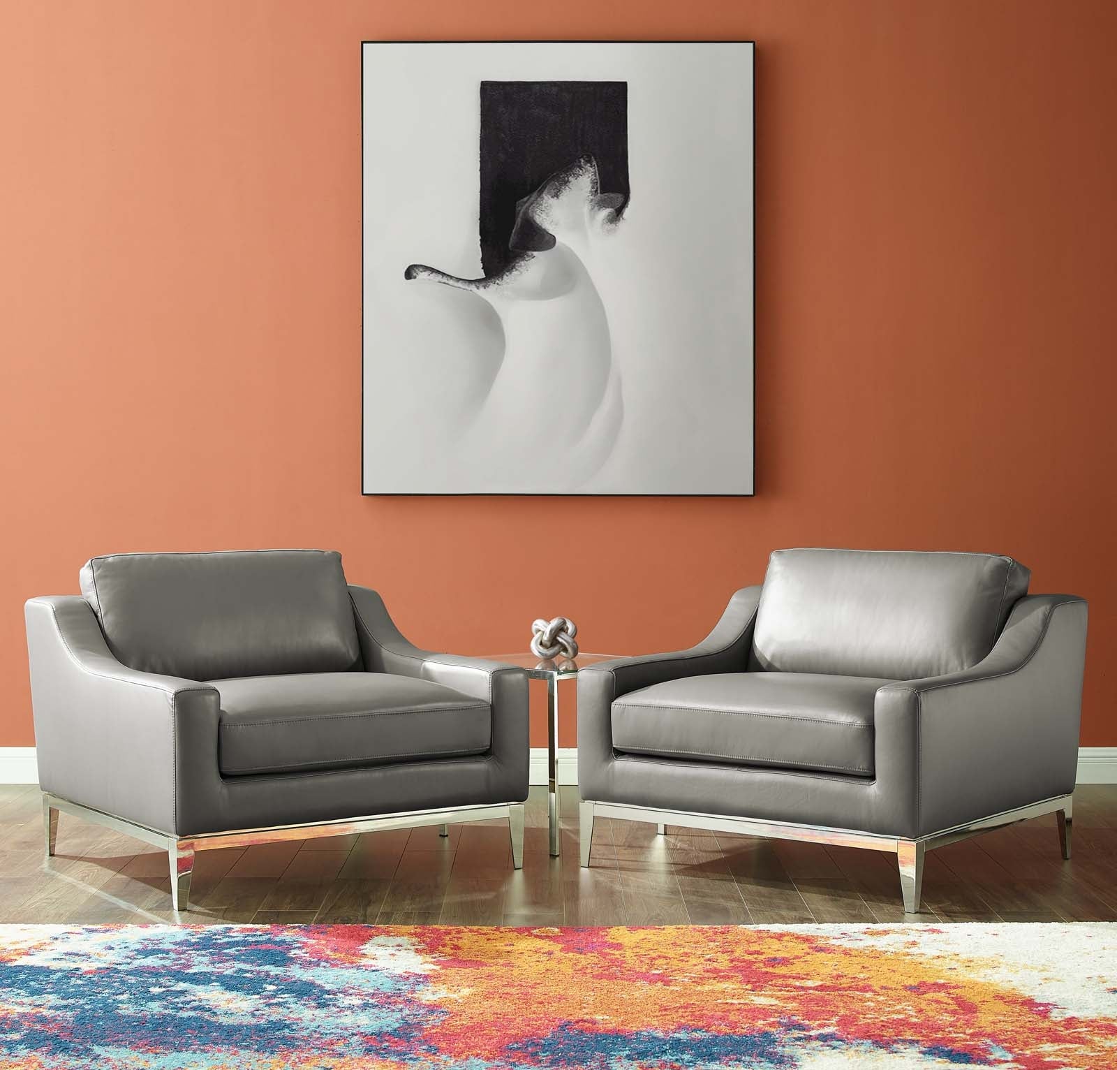 Harness Stainless Steel Base Leather Armchair Set of 2 by Modway