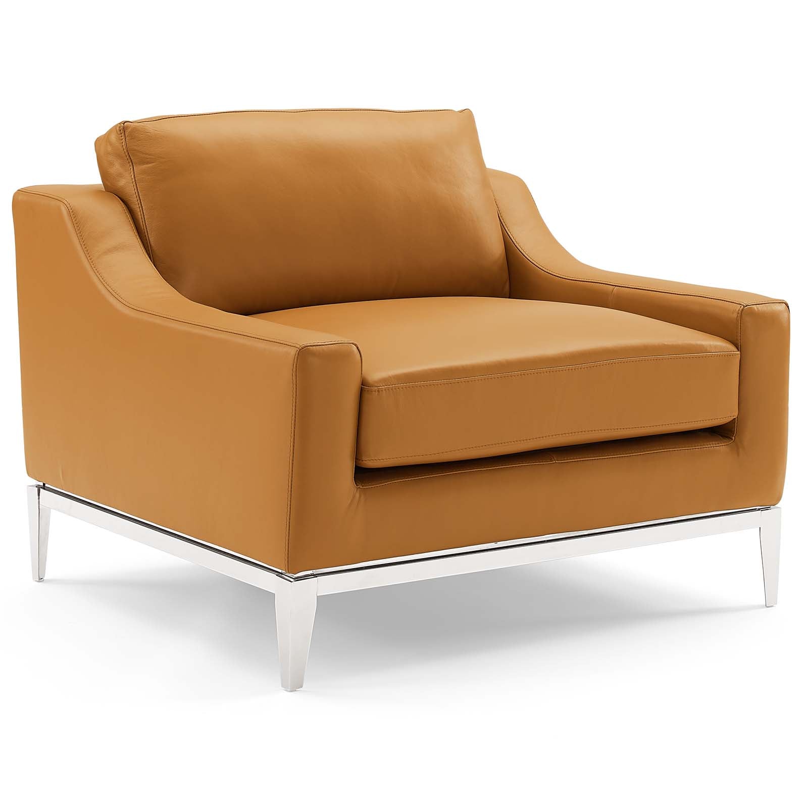 Harness Stainless Steel Base Leather Armchair Set of 2 by Modway