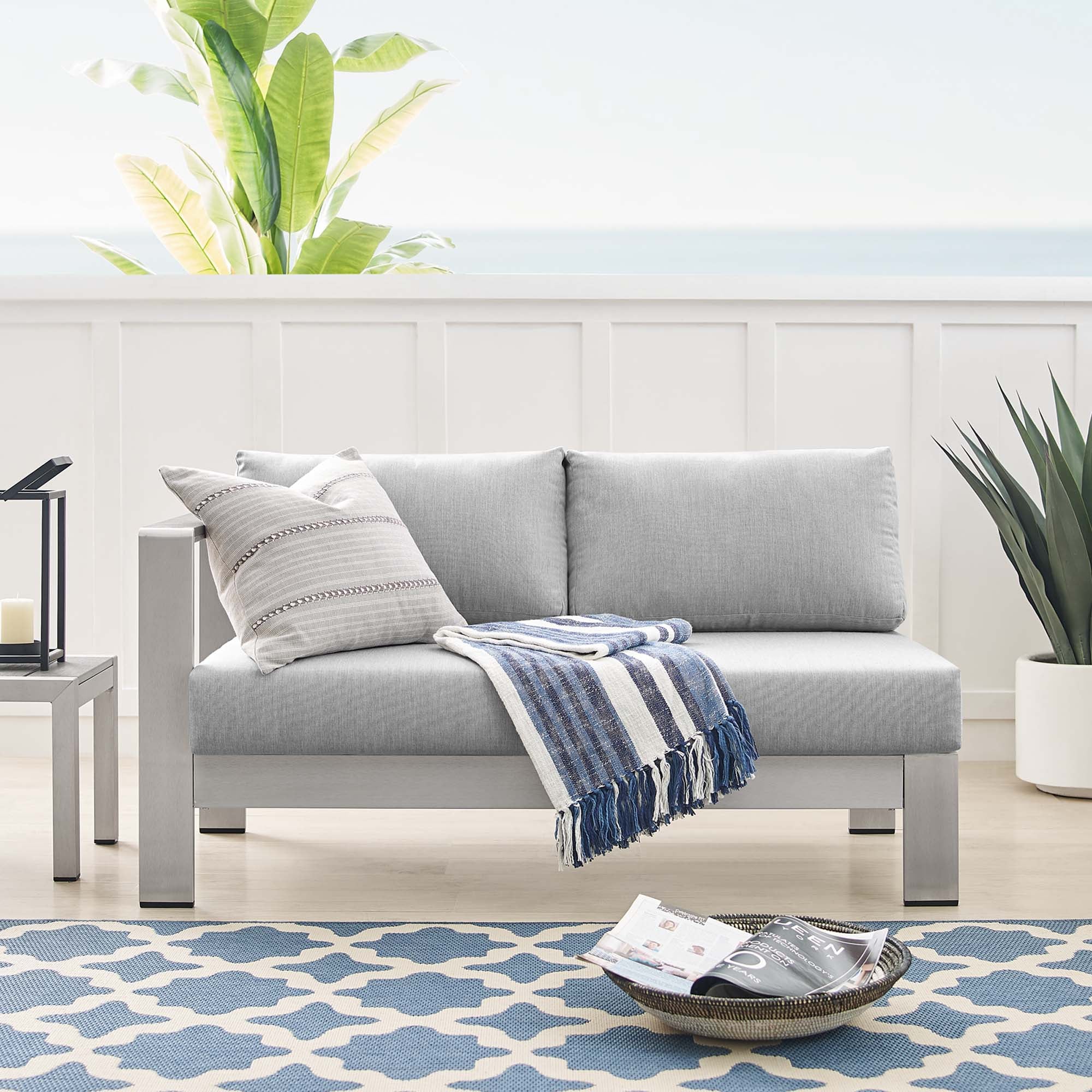 Shore Sunbrella® Fabric Aluminum Outdoor Patio Left-Arm Loveseat by Modway