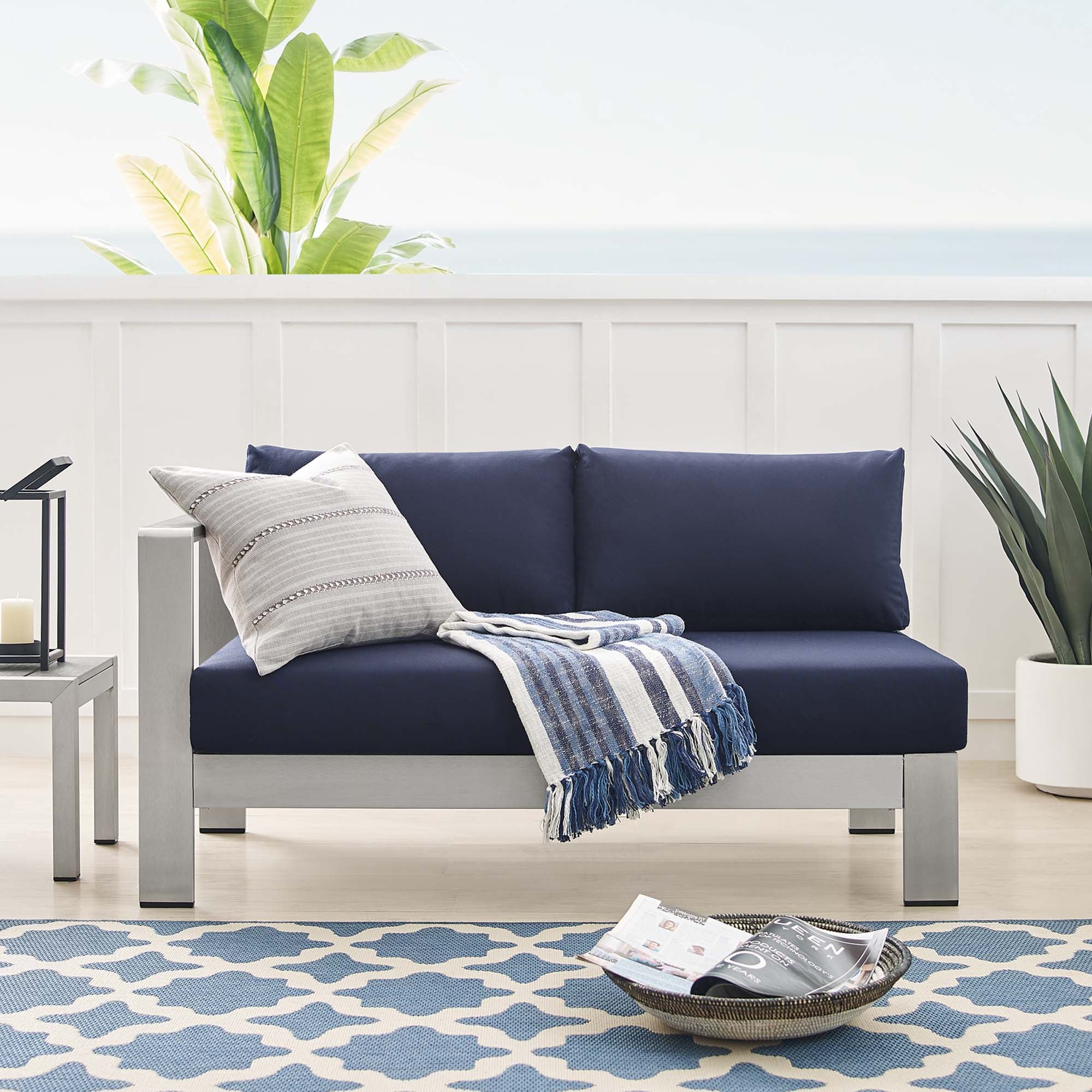 Shore Sunbrella® Fabric Aluminum Outdoor Patio Left-Arm Loveseat by Modway