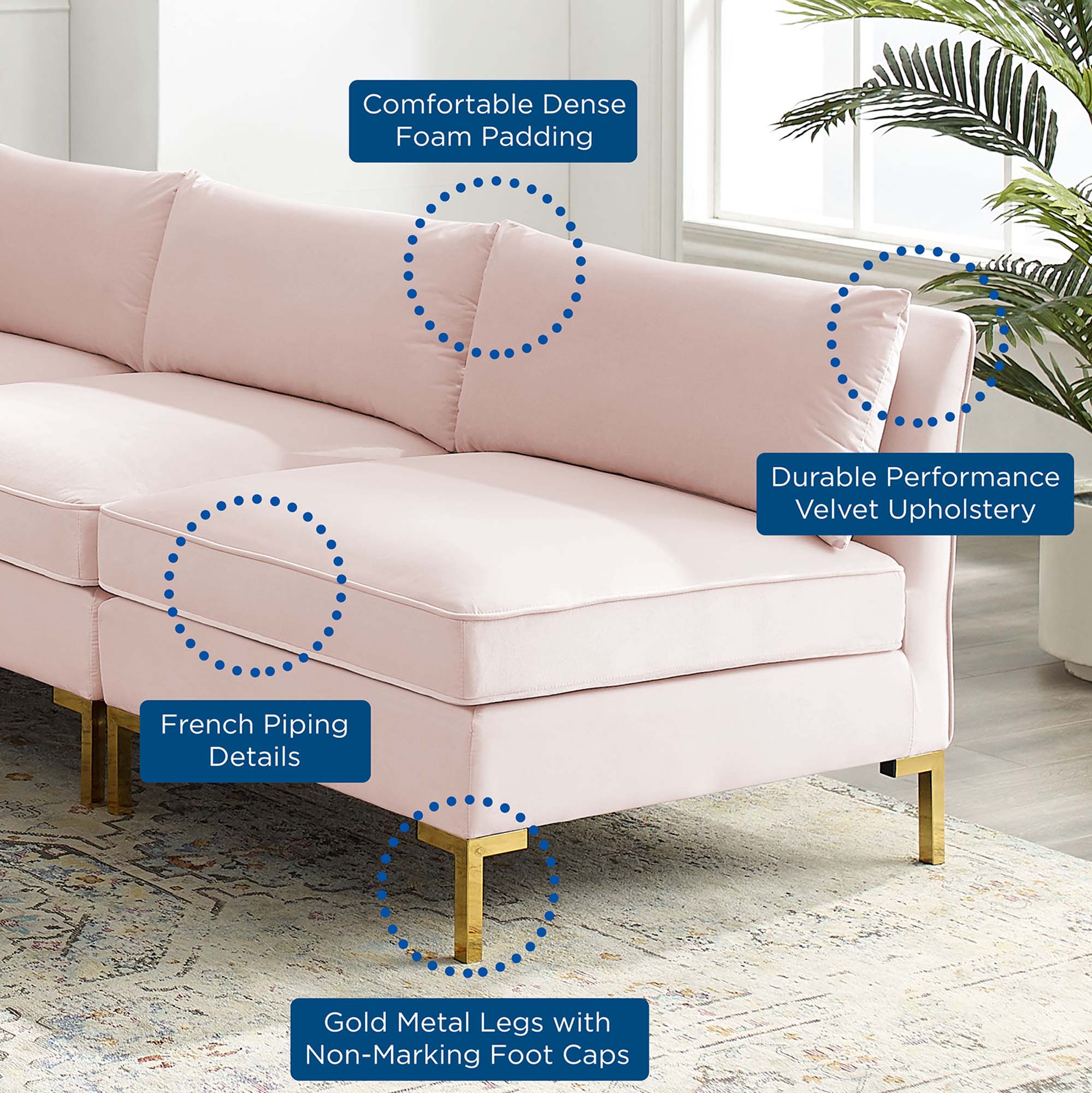 Ardent 5-Piece Performance Velvet Sectional Sofa by Modway
