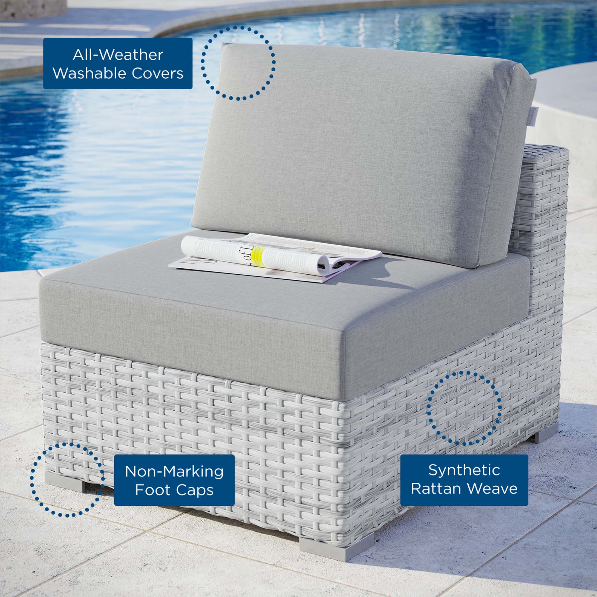 Convene Outdoor Patio Armless Chair by Modway