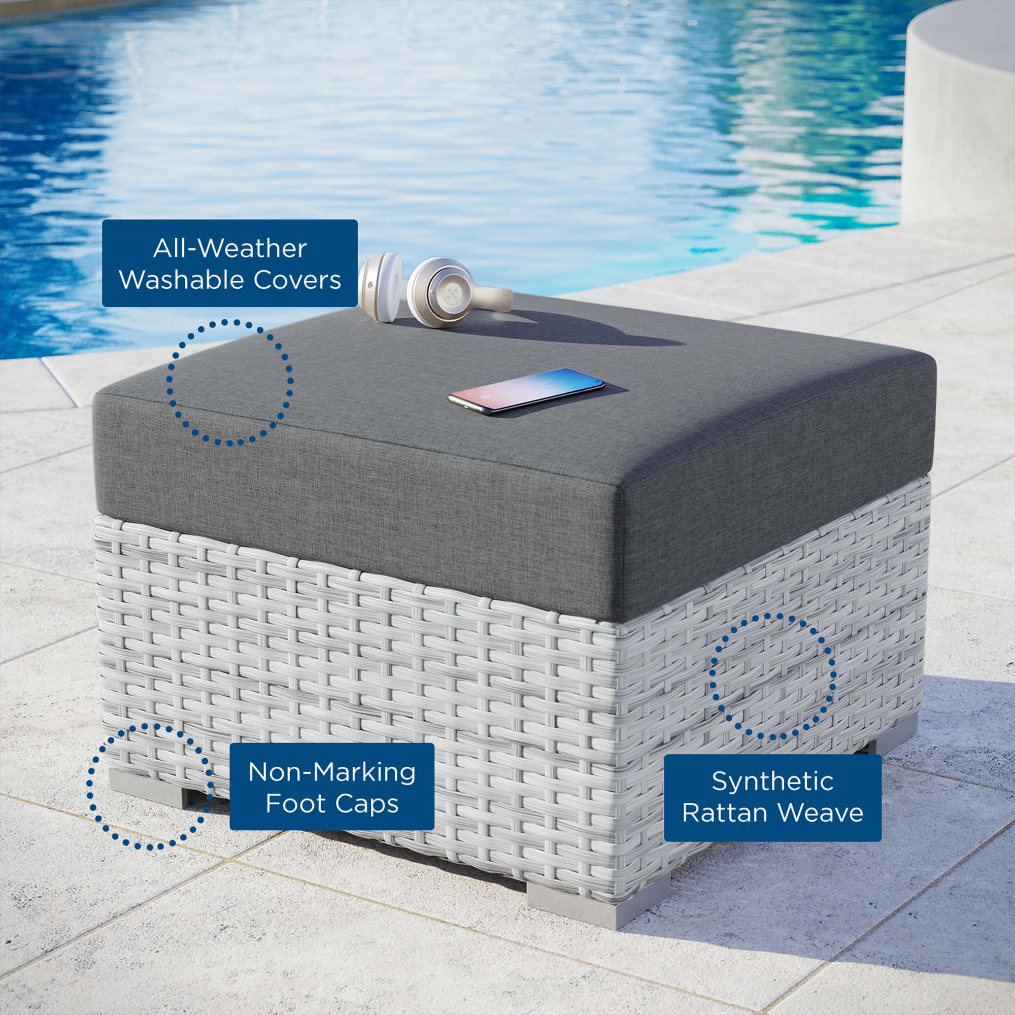 Convene Outdoor Patio Ottoman by Modway