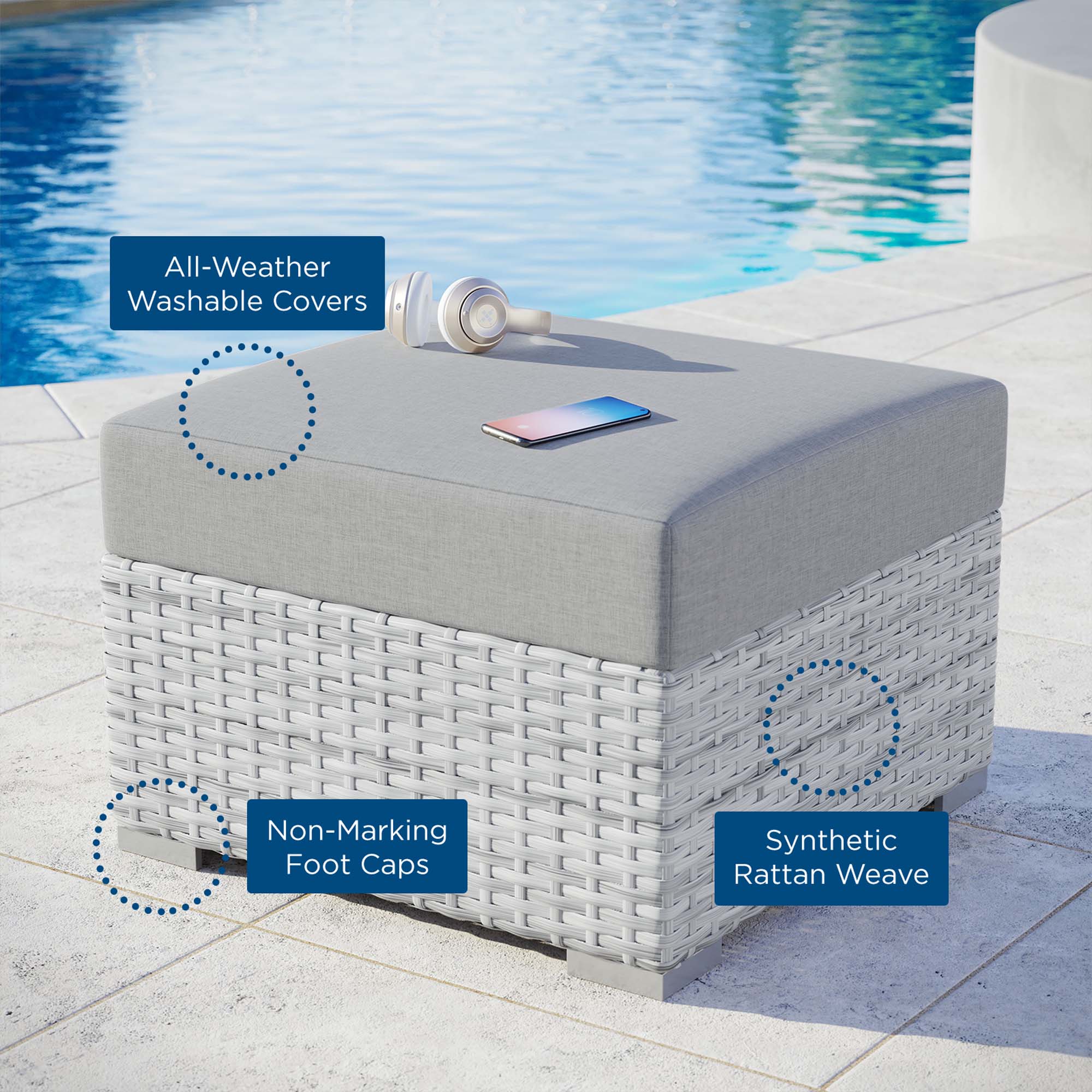 Convene Outdoor Patio Ottoman by Modway