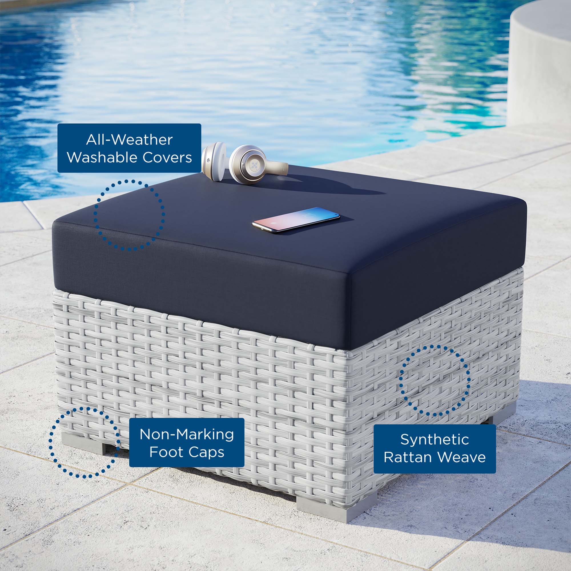 Convene Outdoor Patio Ottoman by Modway