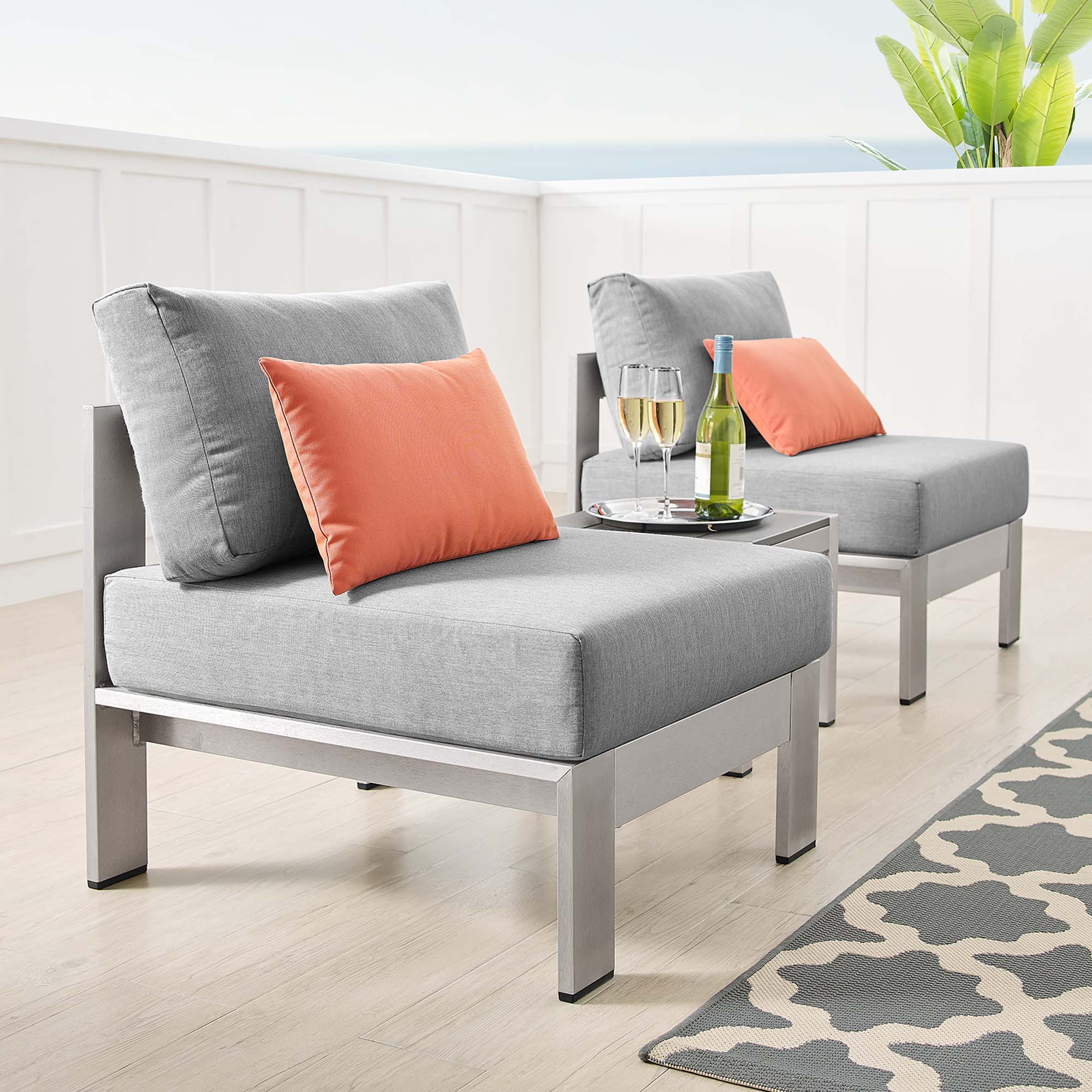 Shore Sunbrella® Fabric Outdoor Patio Aluminum 3 Piece Set by Modway