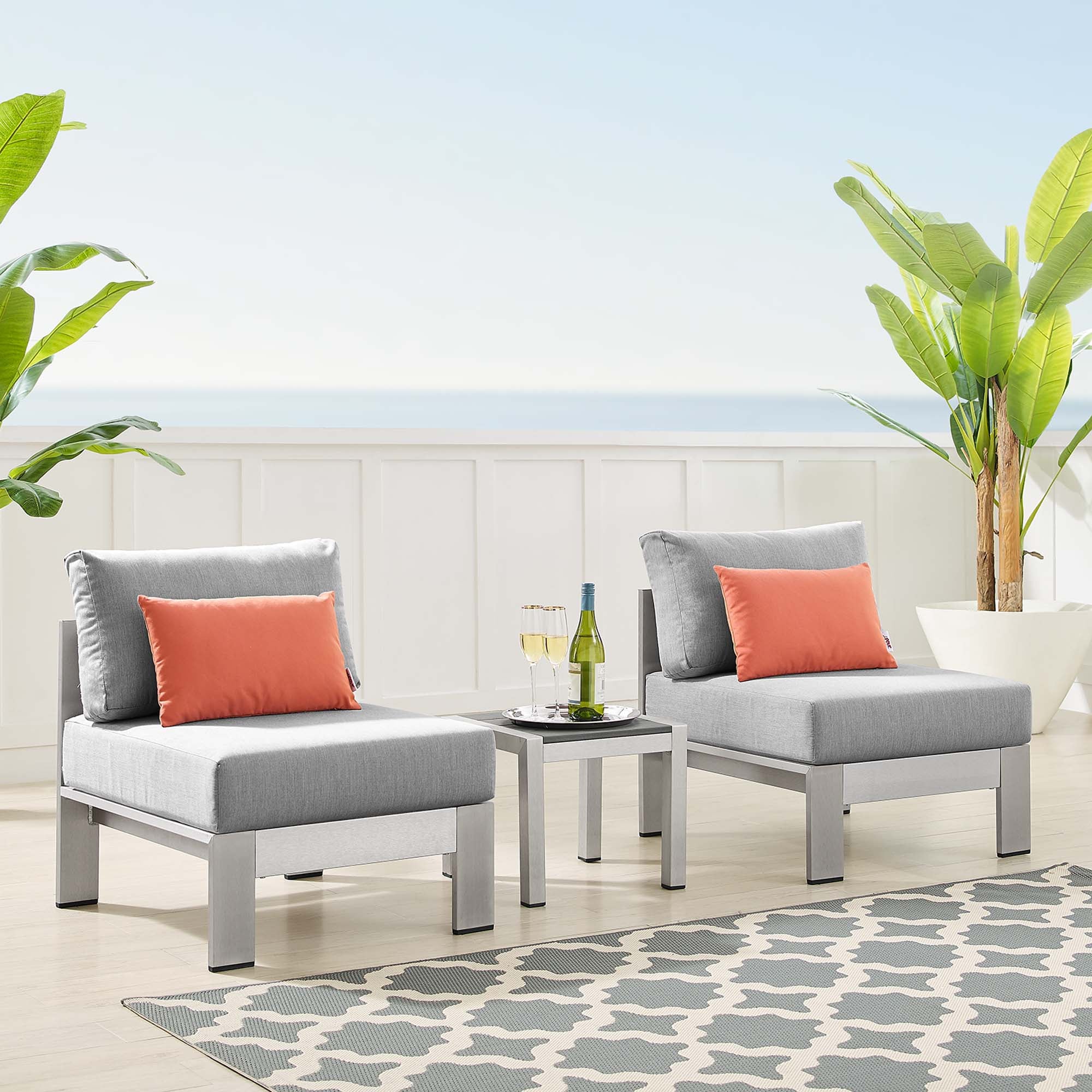 Shore Sunbrella® Fabric Outdoor Patio Aluminum 3 Piece Set by Modway