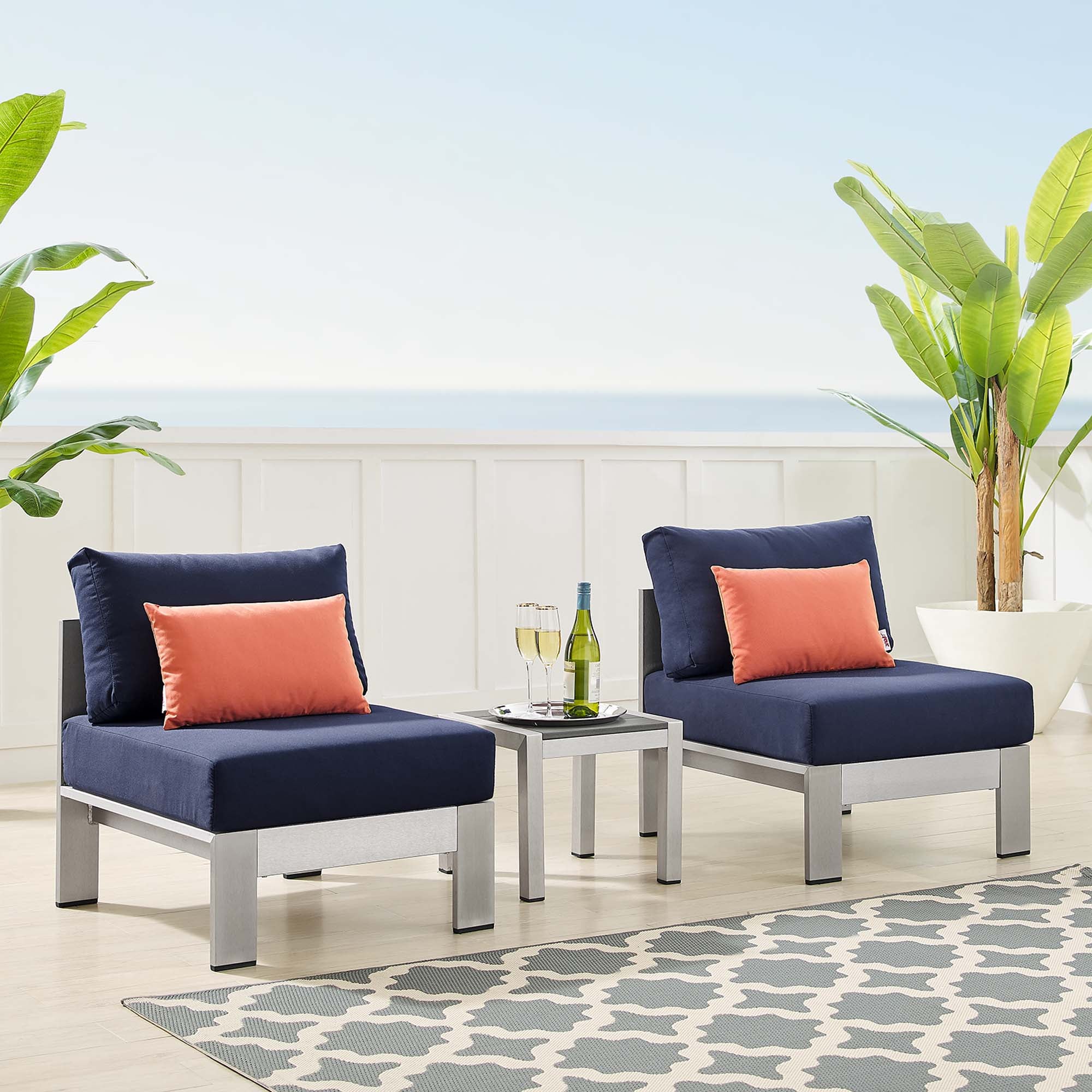 Shore Sunbrella® Fabric Outdoor Patio Aluminum 3 Piece Set by Modway