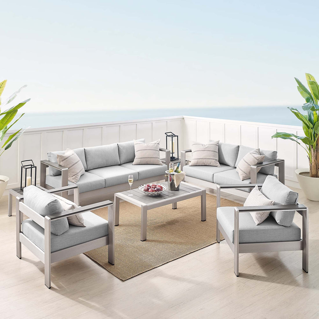 Shore Sunbrella® Fabric Outdoor Patio Aluminum 7 Piece Set by Modway