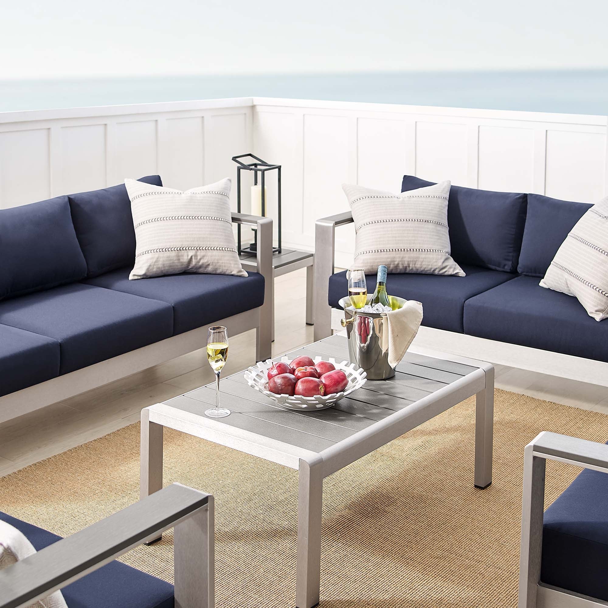 Shore Sunbrella® Fabric Outdoor Patio Aluminum 7 Piece Set by Modway