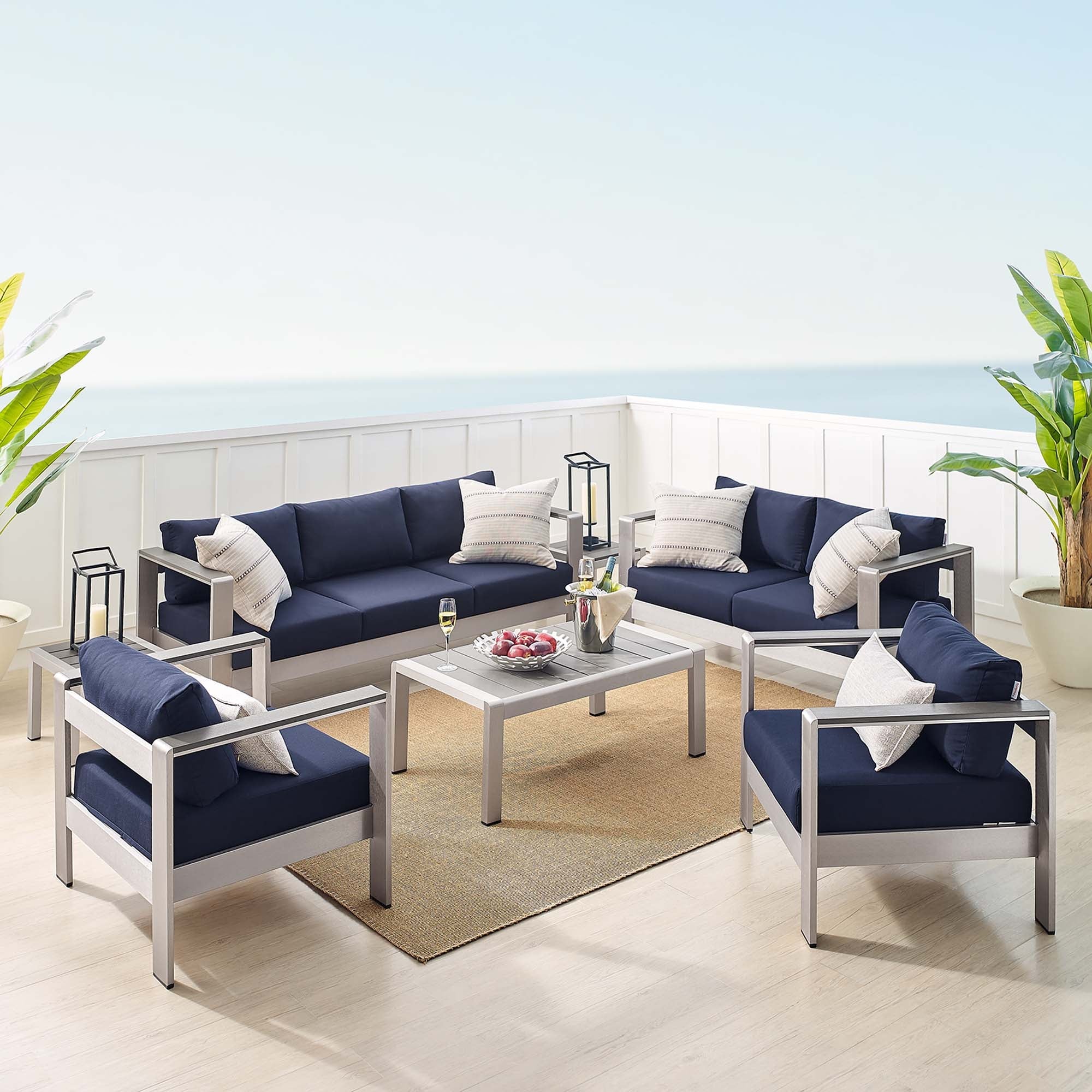 Shore Sunbrella® Fabric Outdoor Patio Aluminum 7 Piece Set by Modway