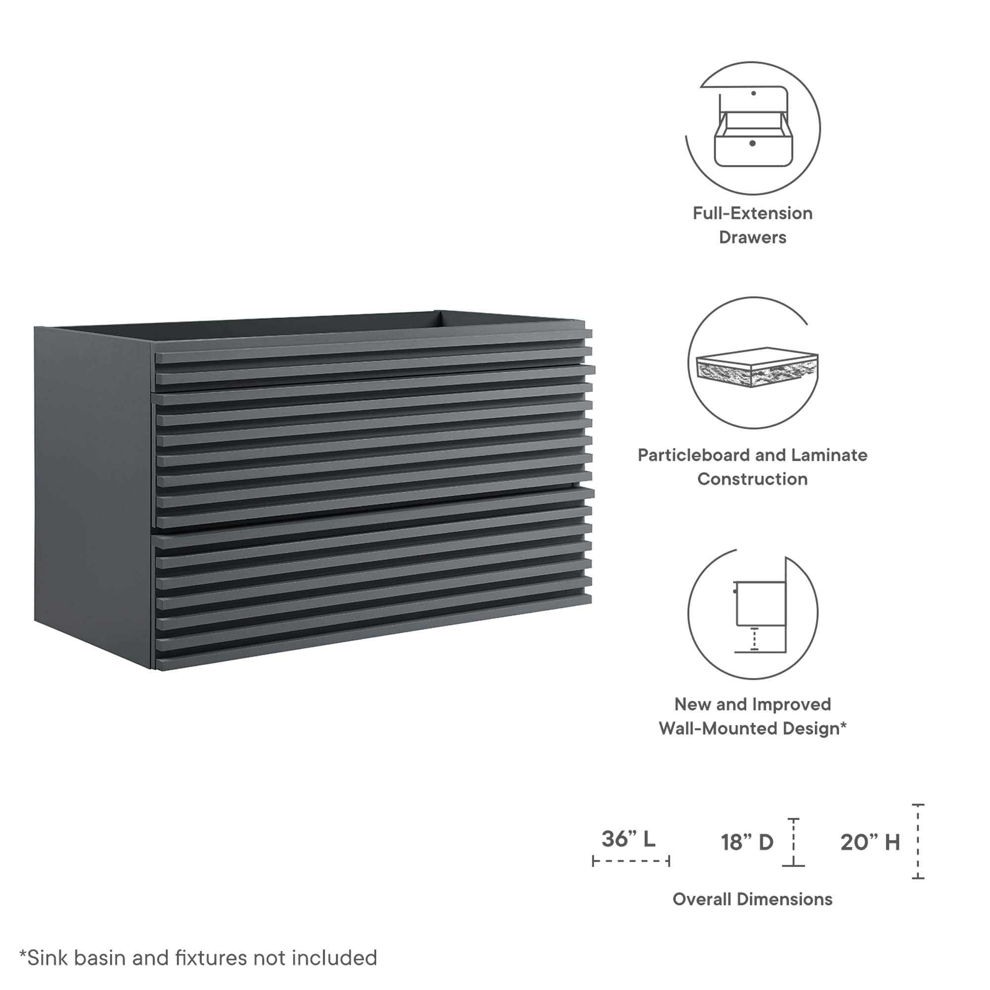 Render Wall-Mount Bathroom Cabinet Basin Not Included by Modway