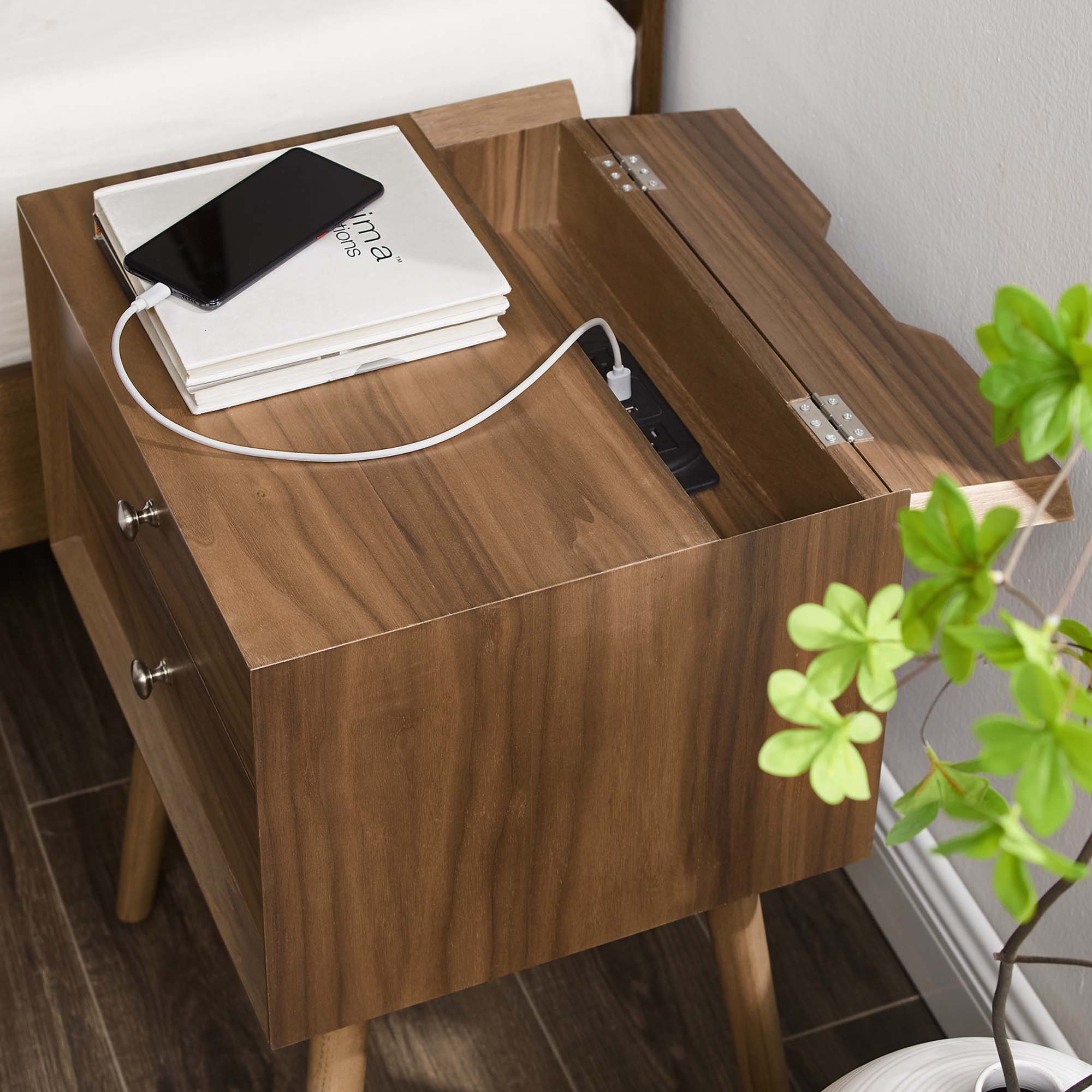 Ember Wood Nightstand With USB Ports by Modway