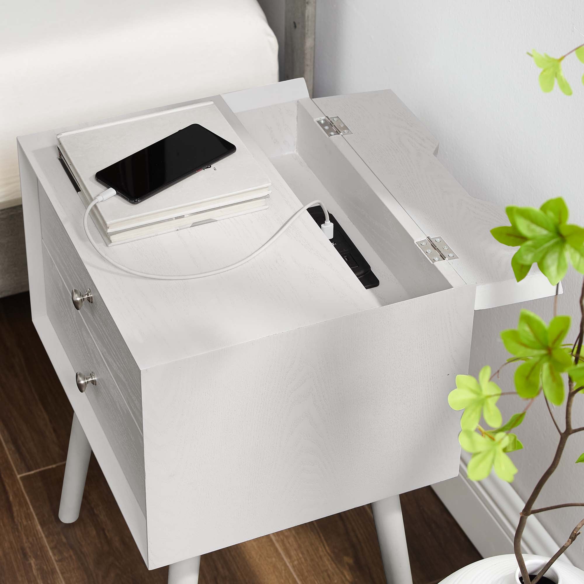Ember Wood Nightstand With USB Ports by Modway