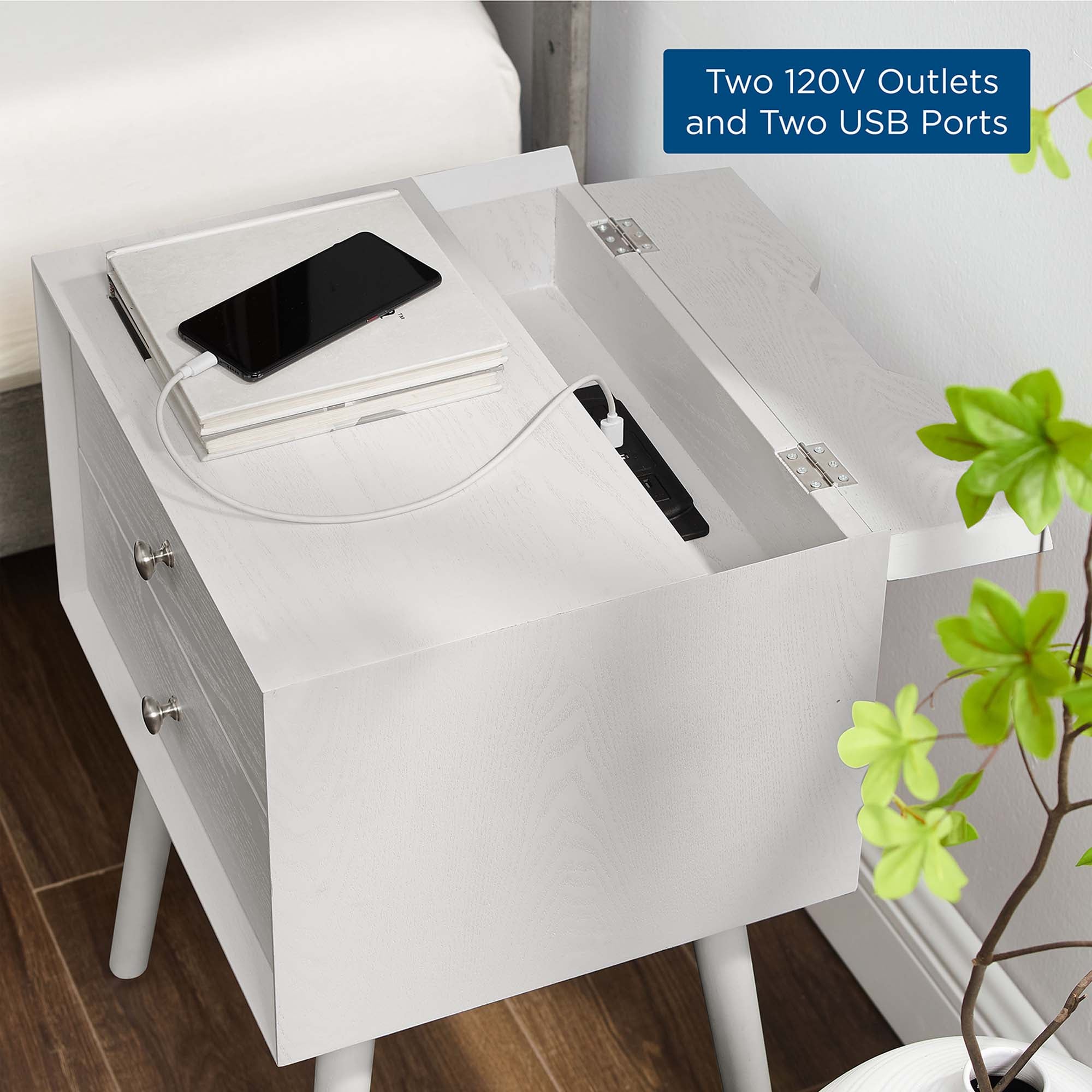 Ember Wood Nightstand With USB Ports by Modway