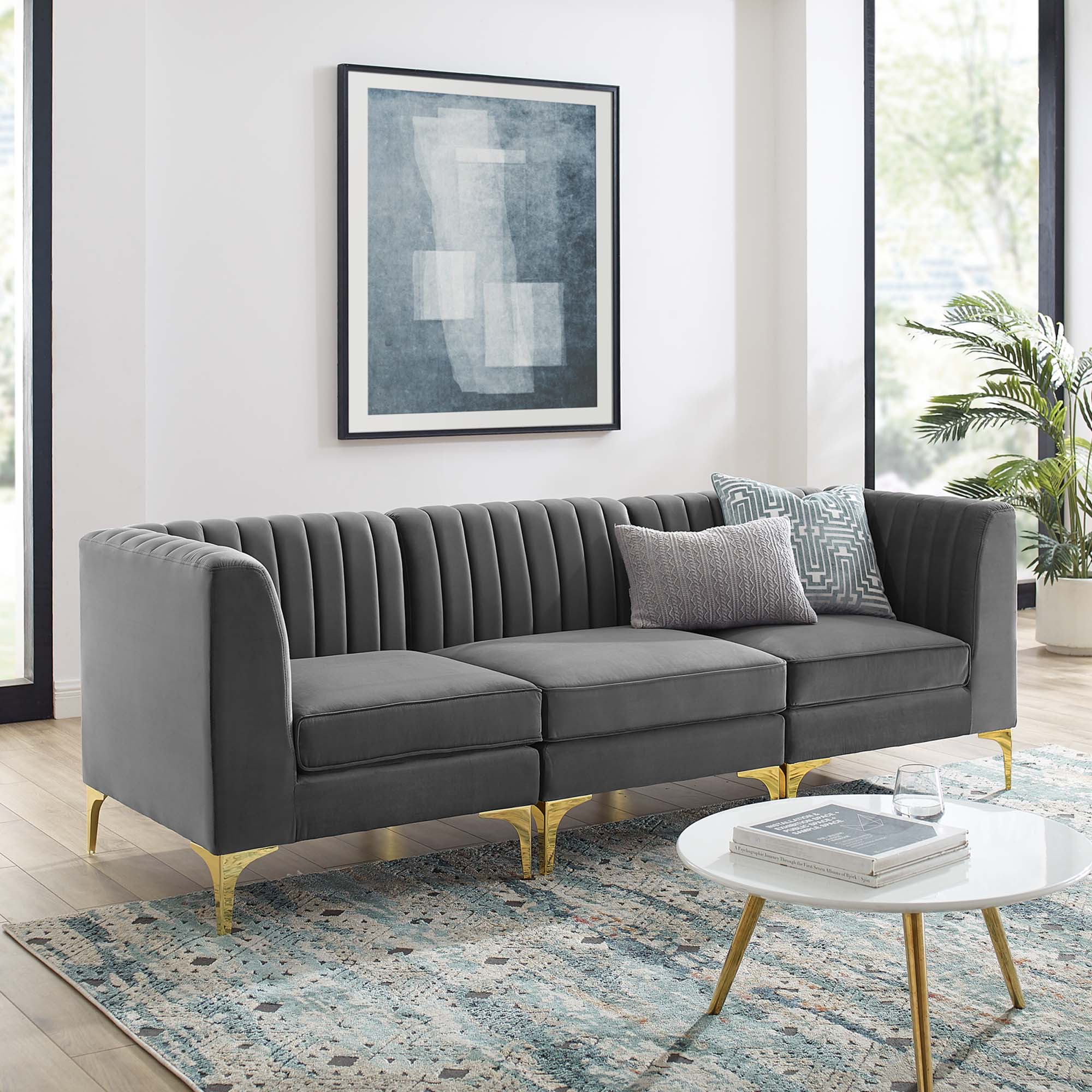Triumph Channel Tufted Performance Velvet 3-Seater Sofa by Modway