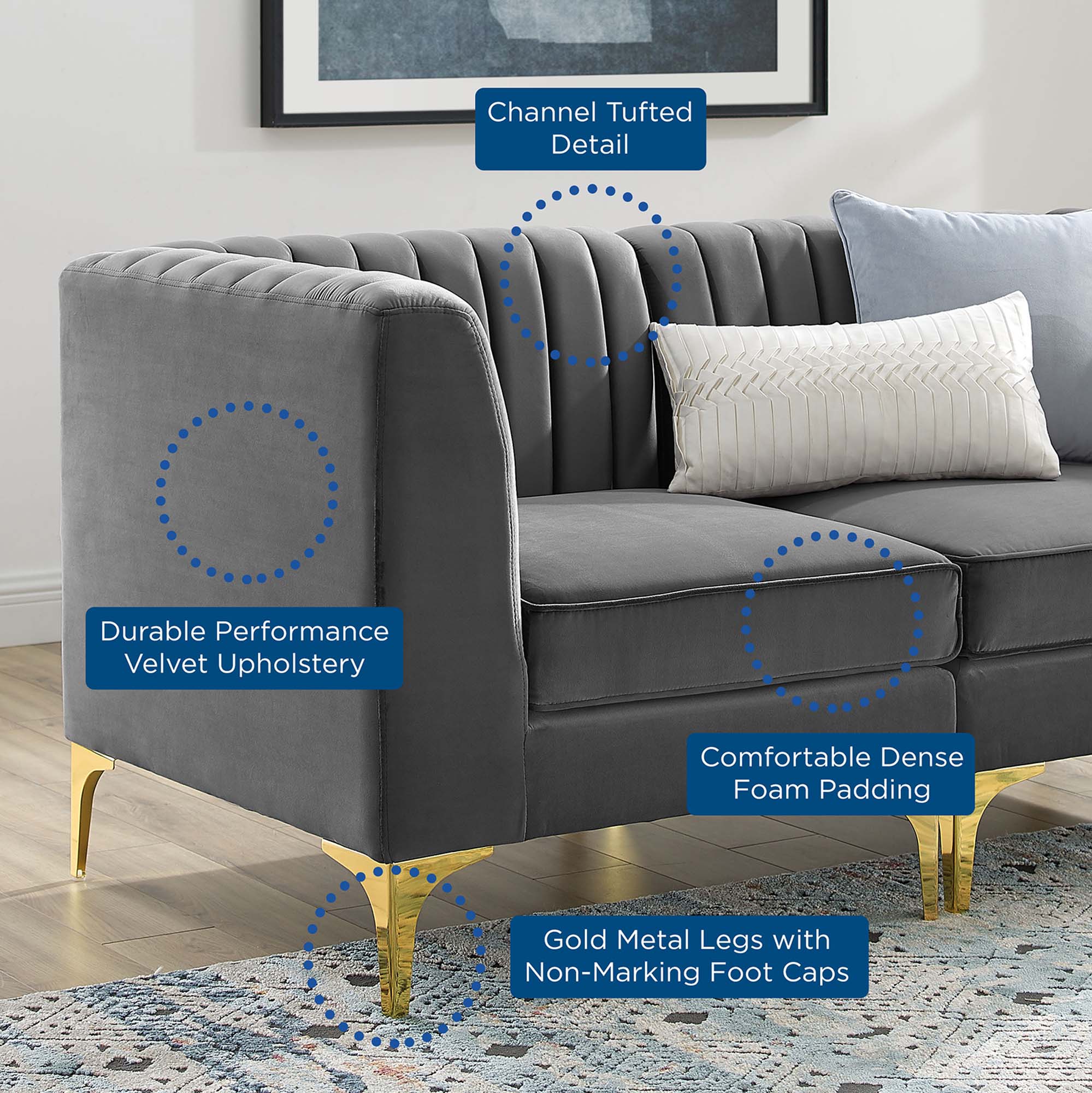 Triumph Channel Tufted Performance Velvet 3-Seater Sofa by Modway