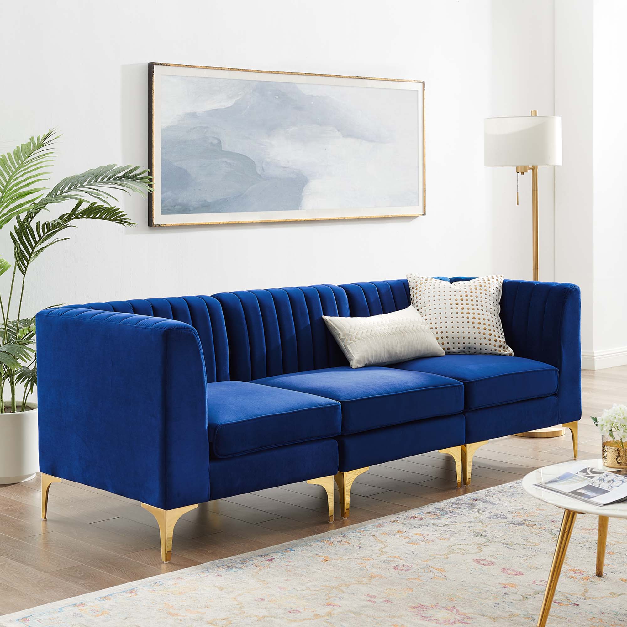 Triumph Channel Tufted Performance Velvet 3-Seater Sofa by Modway