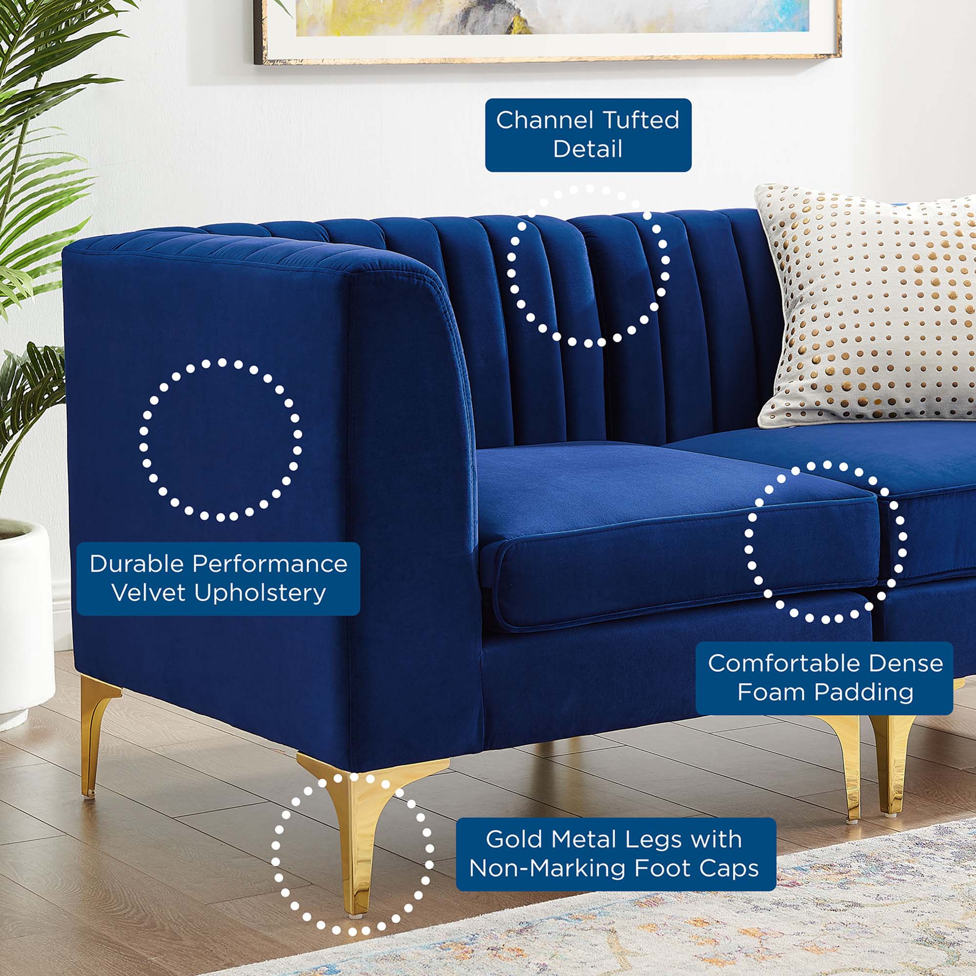 Triumph Channel Tufted Performance Velvet 3-Seater Sofa by Modway