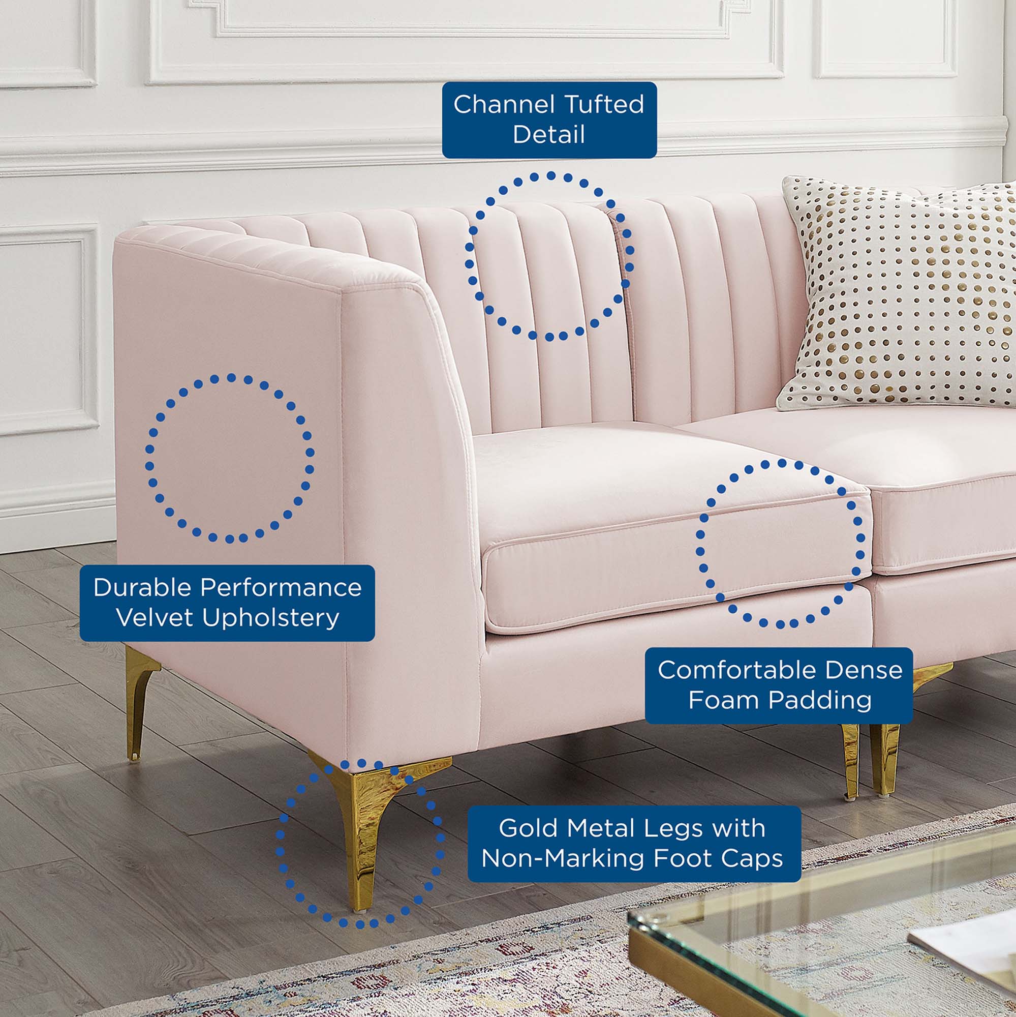 Triumph Channel Tufted Performance Velvet 3-Seater Sofa by Modway