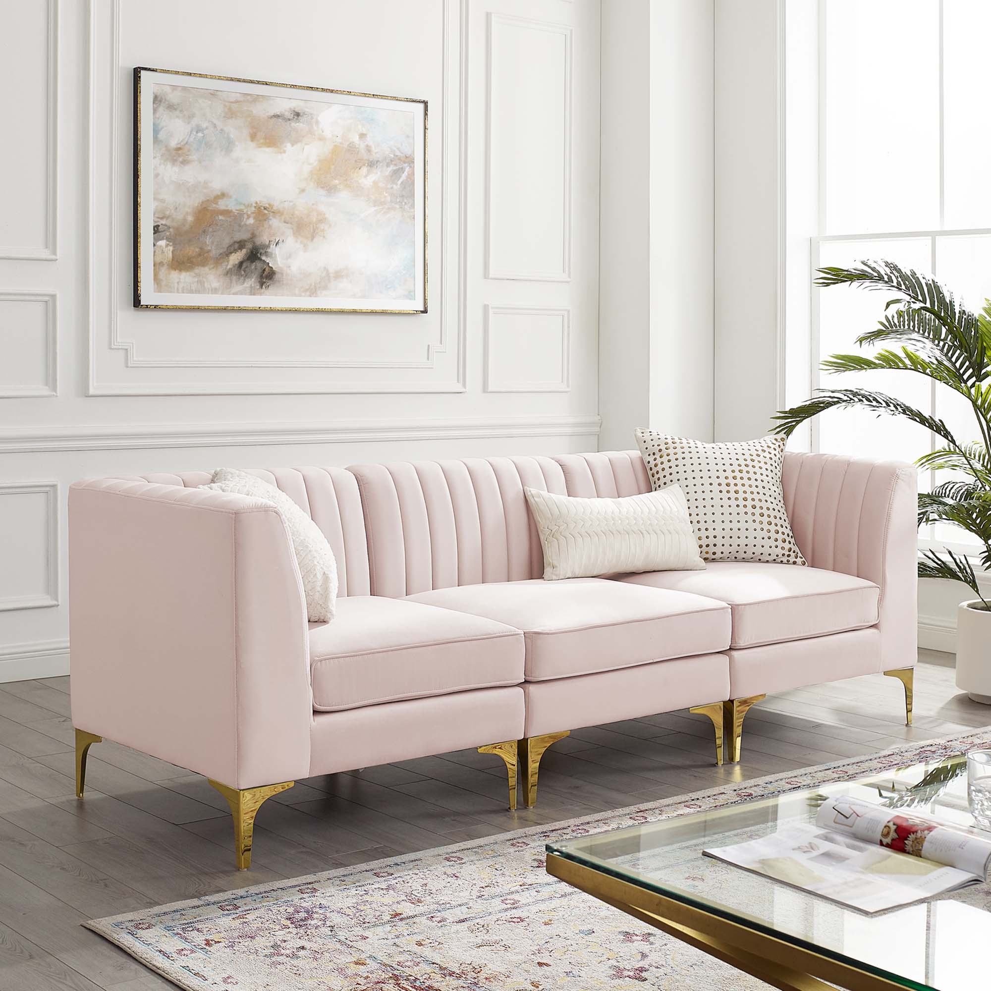 Triumph Channel Tufted Performance Velvet 3-Seater Sofa by Modway