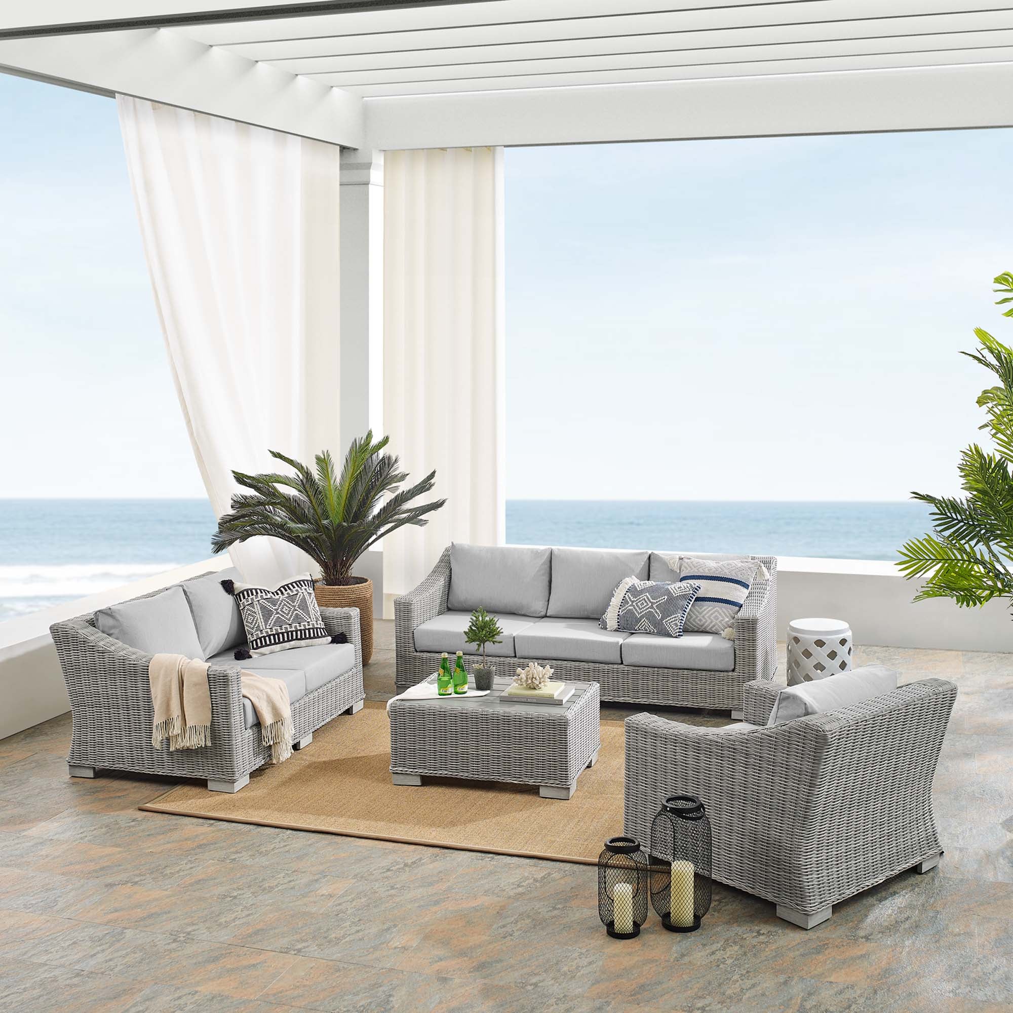 Conway Sunbrella® Outdoor Patio Wicker Rattan 4-Piece Furniture Set by Modway