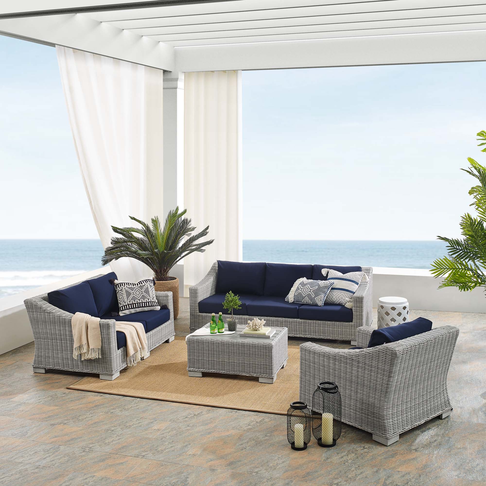 Conway Sunbrella® Outdoor Patio Wicker Rattan 4-Piece Furniture Set by Modway
