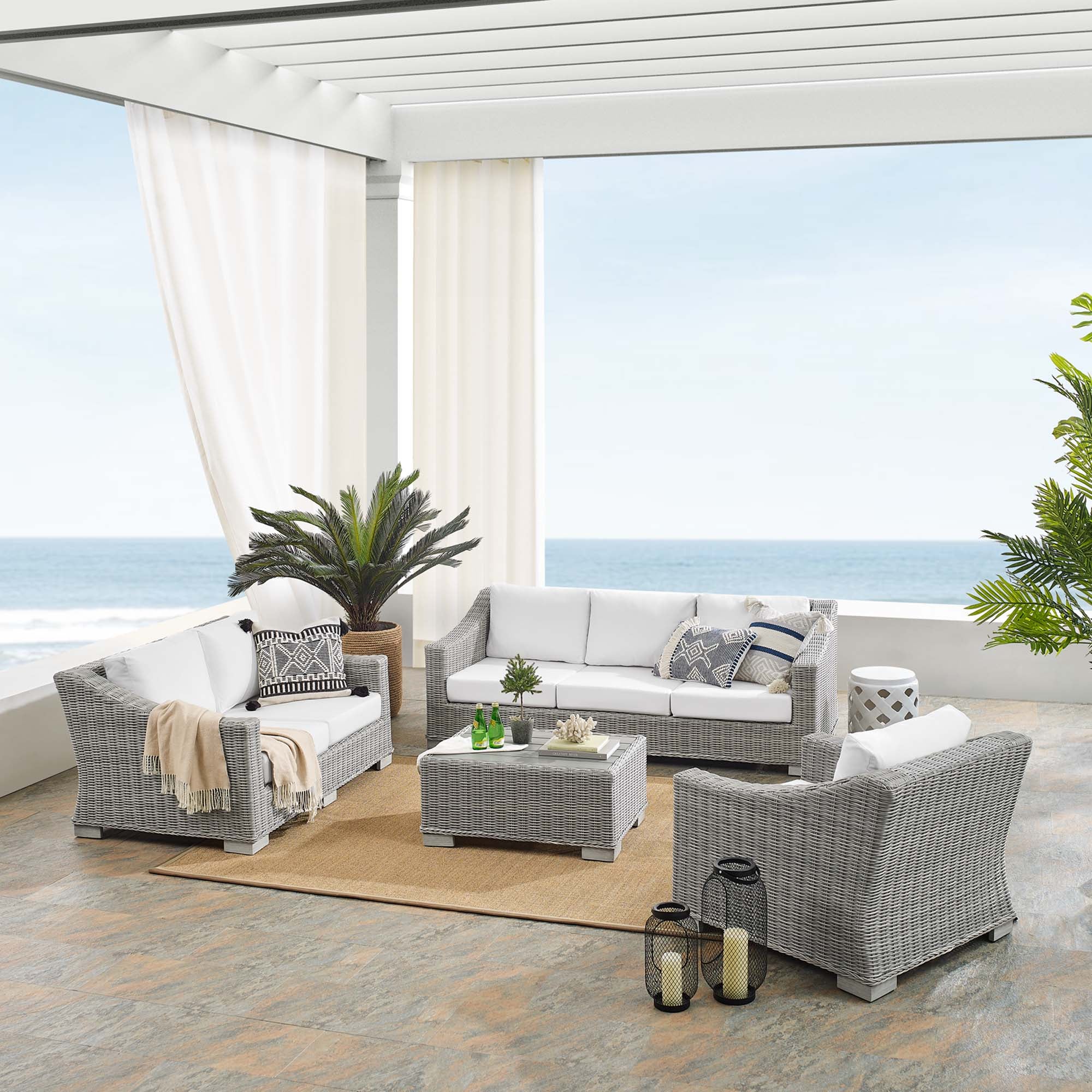 Conway Sunbrella® Outdoor Patio Wicker Rattan 4-Piece Furniture Set by Modway