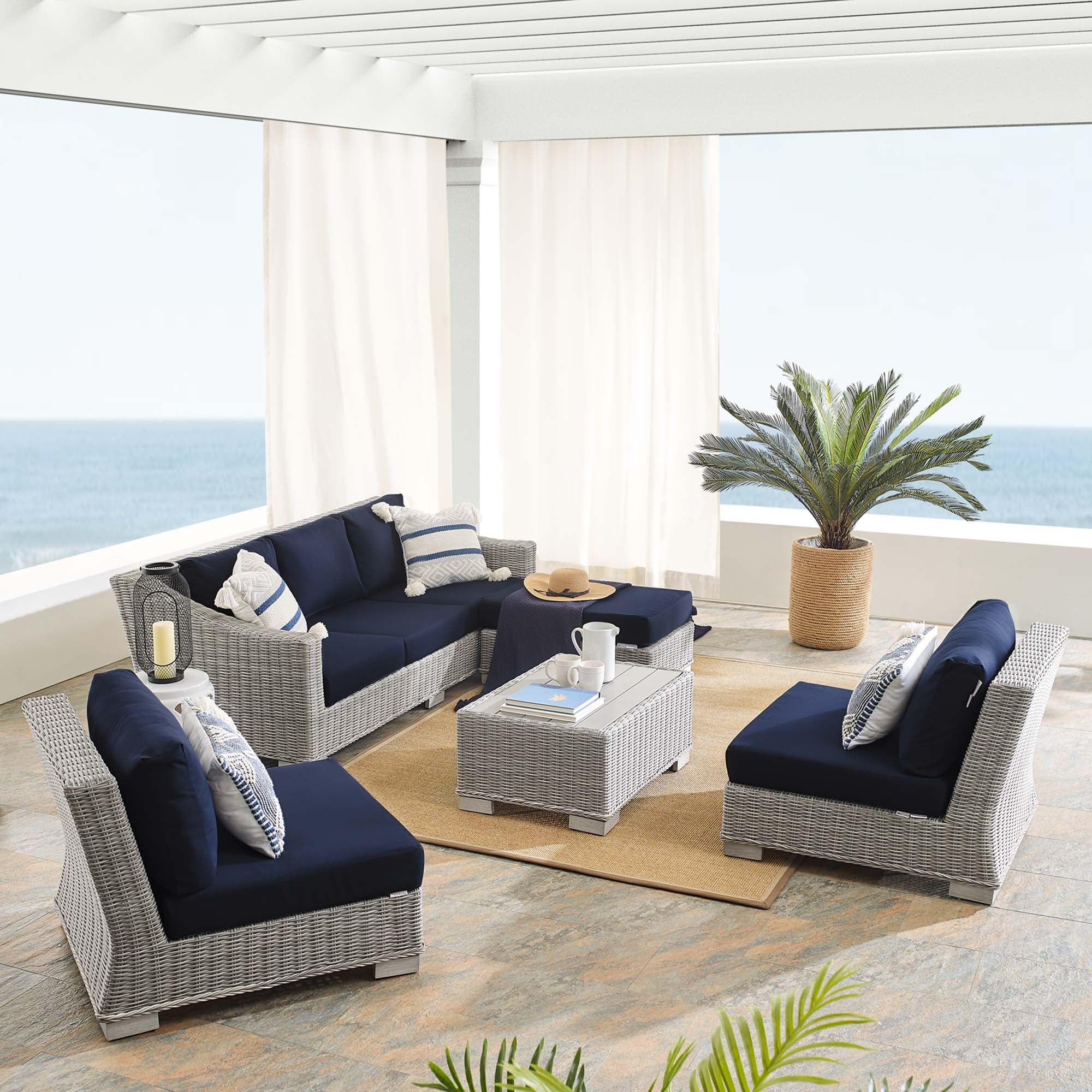 Conway 5-Piece Sunbrella® Outdoor Patio Wicker Rattan Furniture Set by Modway