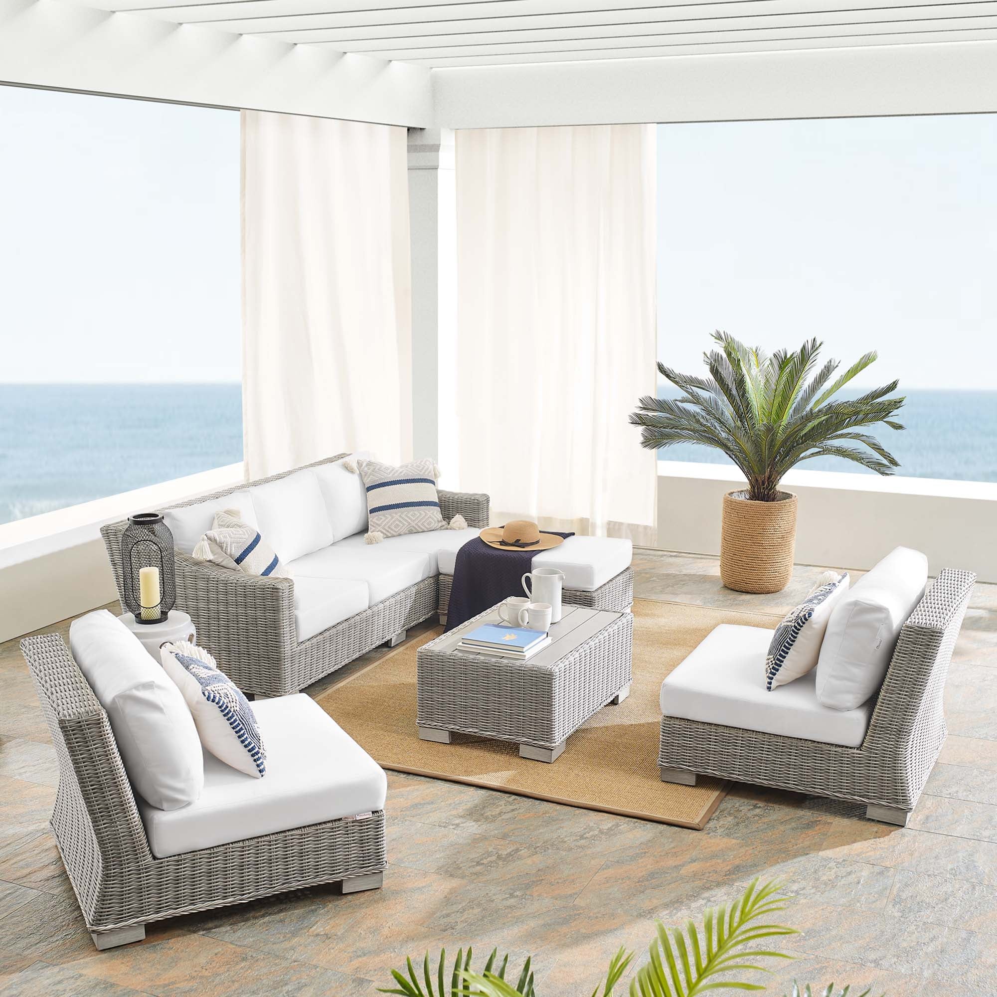 Conway 5-Piece Sunbrella® Outdoor Patio Wicker Rattan Furniture Set by Modway