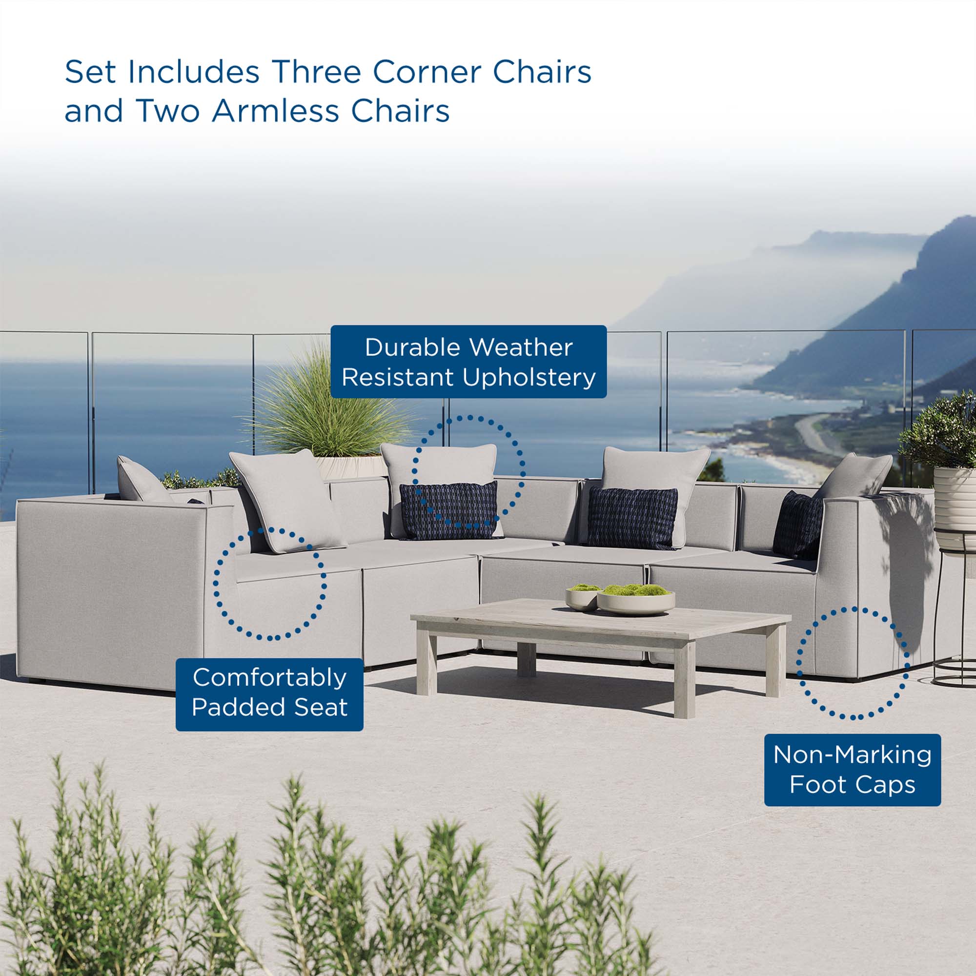 Saybrook Outdoor Patio Upholstered 5-Piece Sectional Sofa by Modway