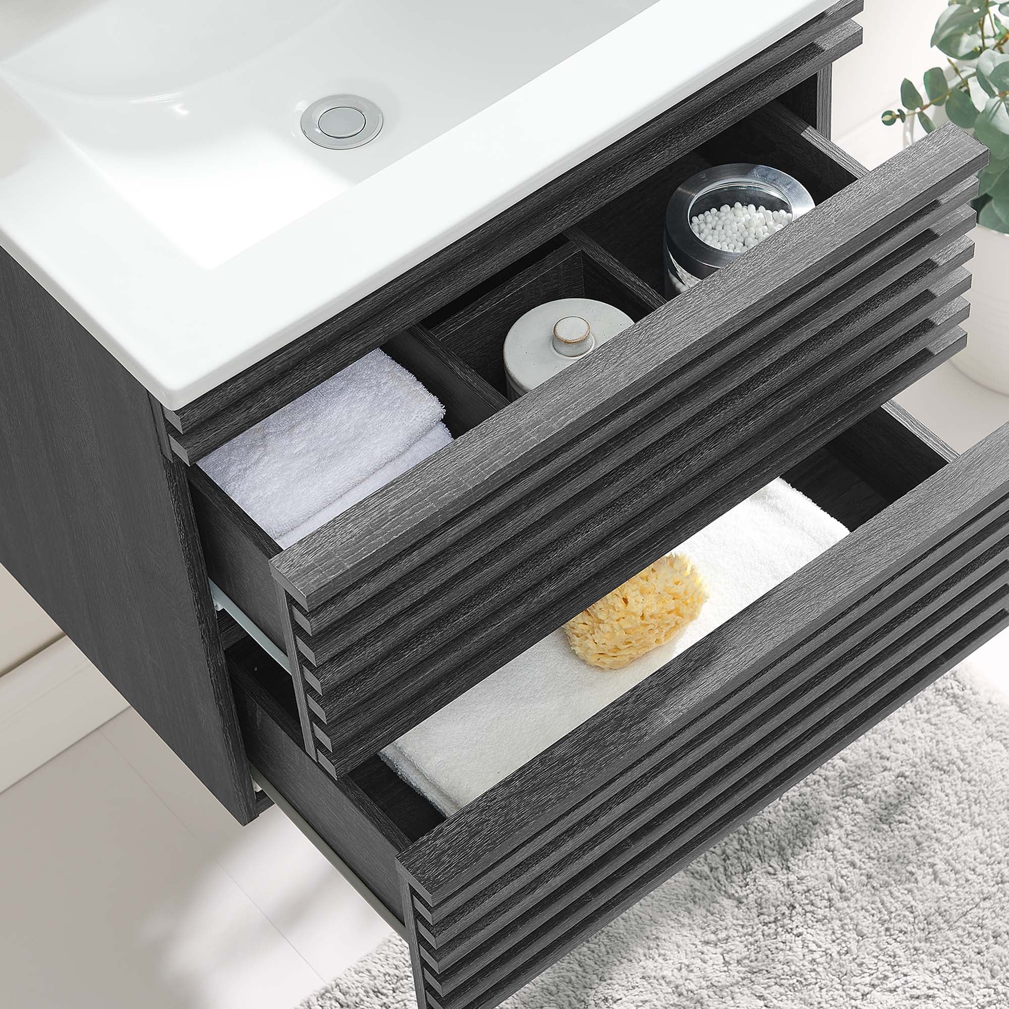 Render Wall-Mount Bathroom Vanity with White Basin Included by Modway