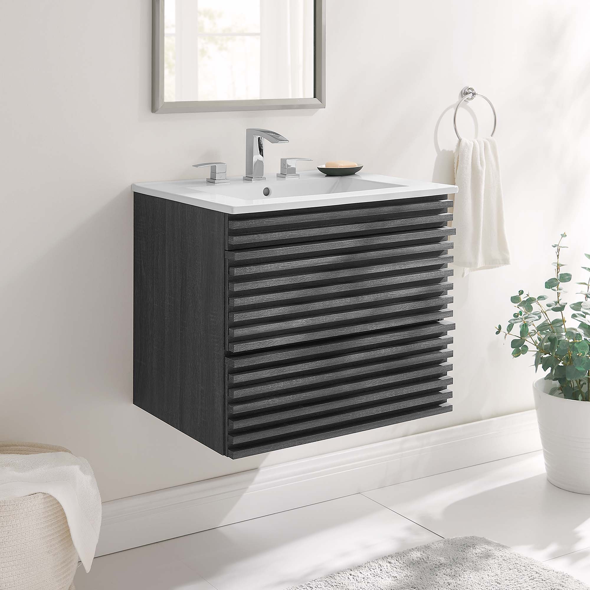 Render Wall-Mount Bathroom Vanity with White Basin Included by Modway