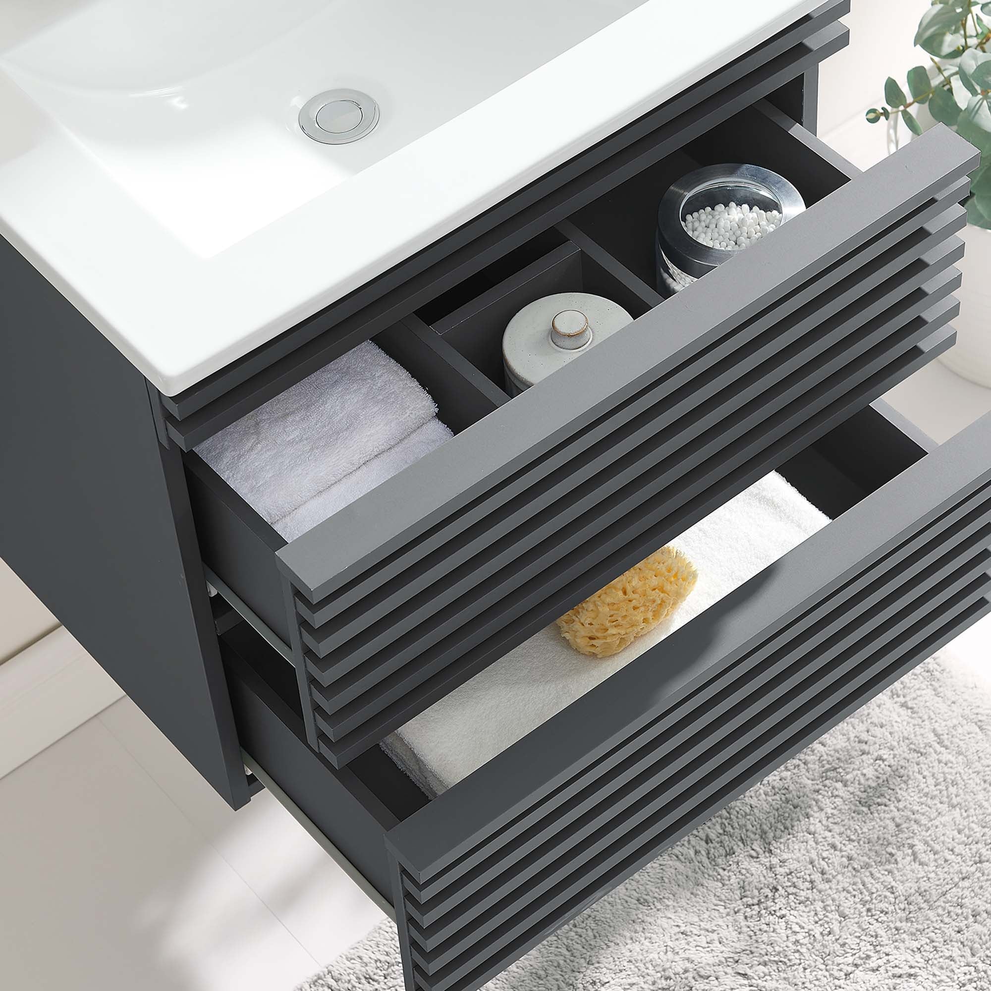Render Wall-Mount Bathroom Vanity with White Basin Included by Modway