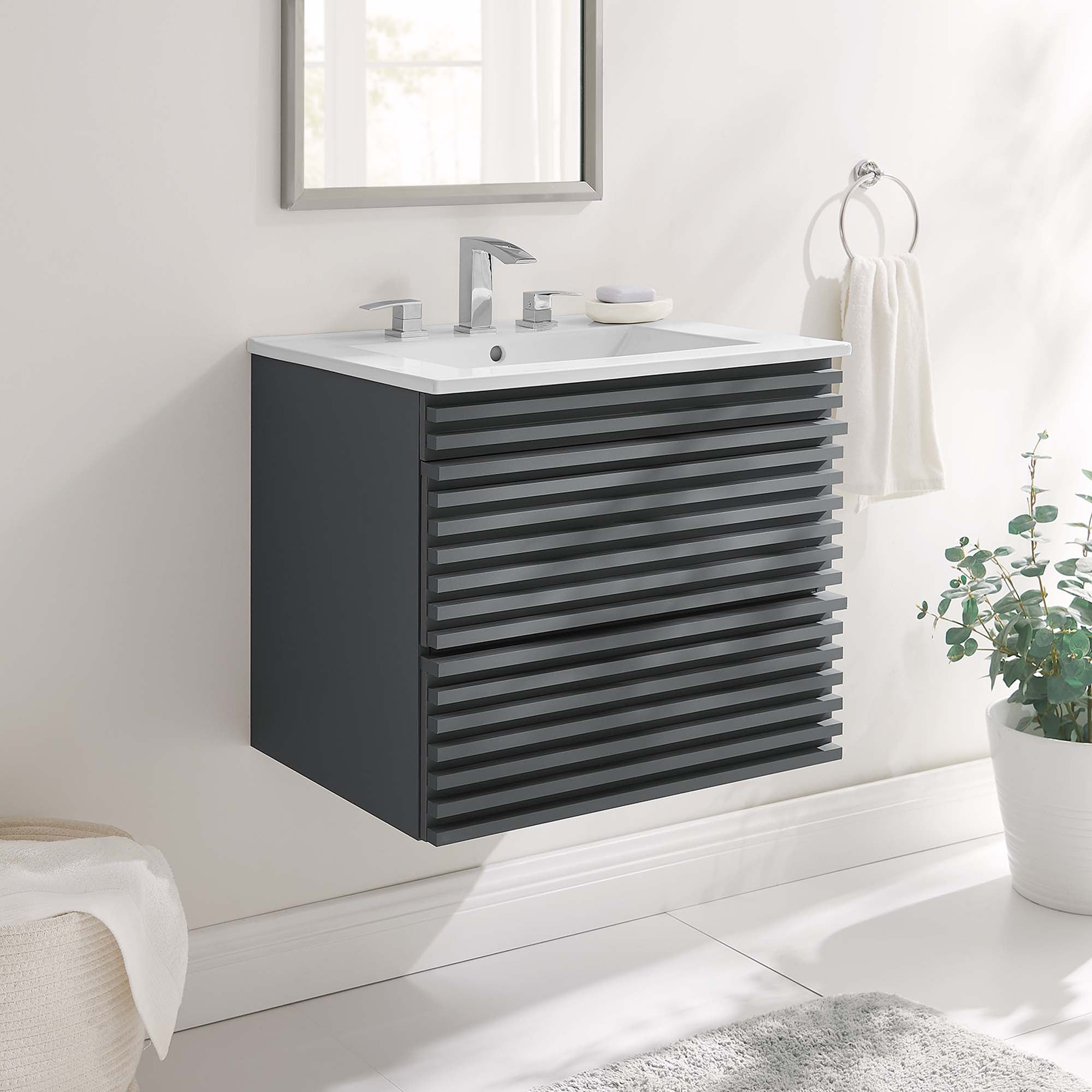 Render Wall-Mount Bathroom Vanity with White Basin Included by Modway