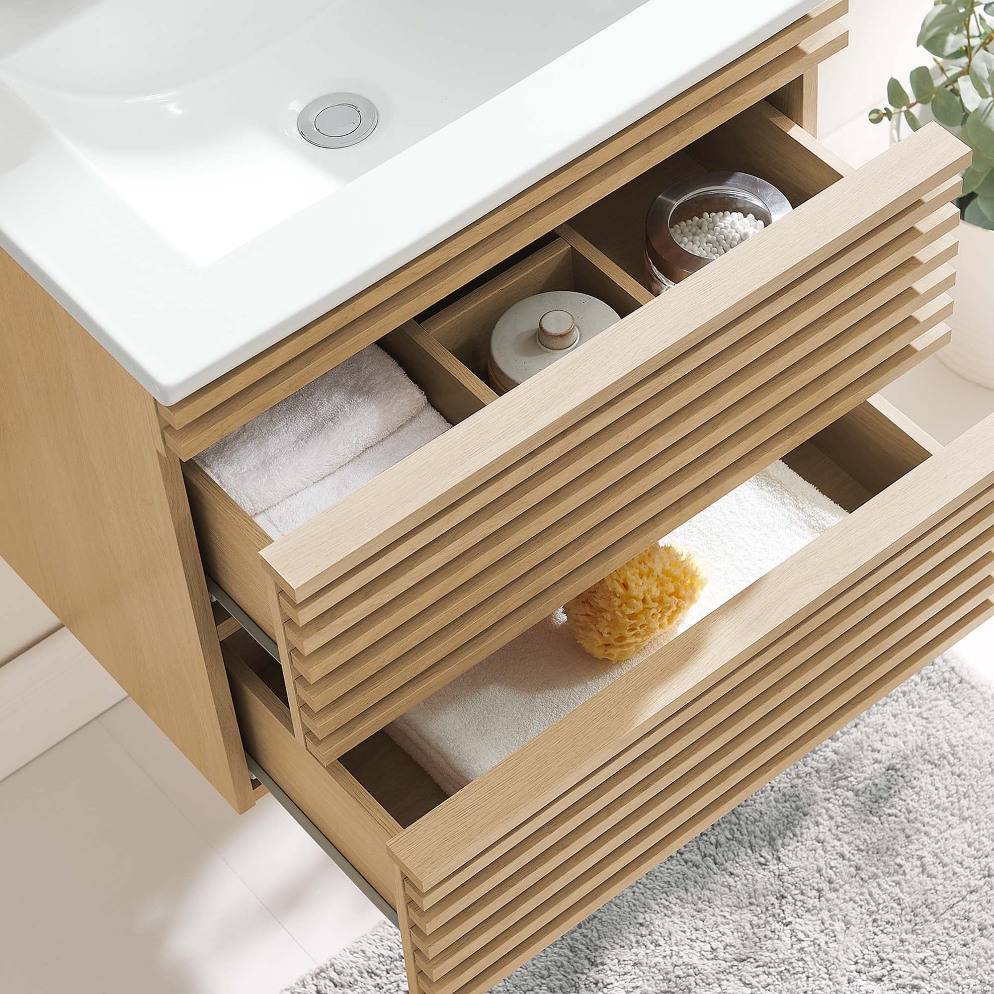 Render Wall-Mount Bathroom Vanity with White Basin Included by Modway