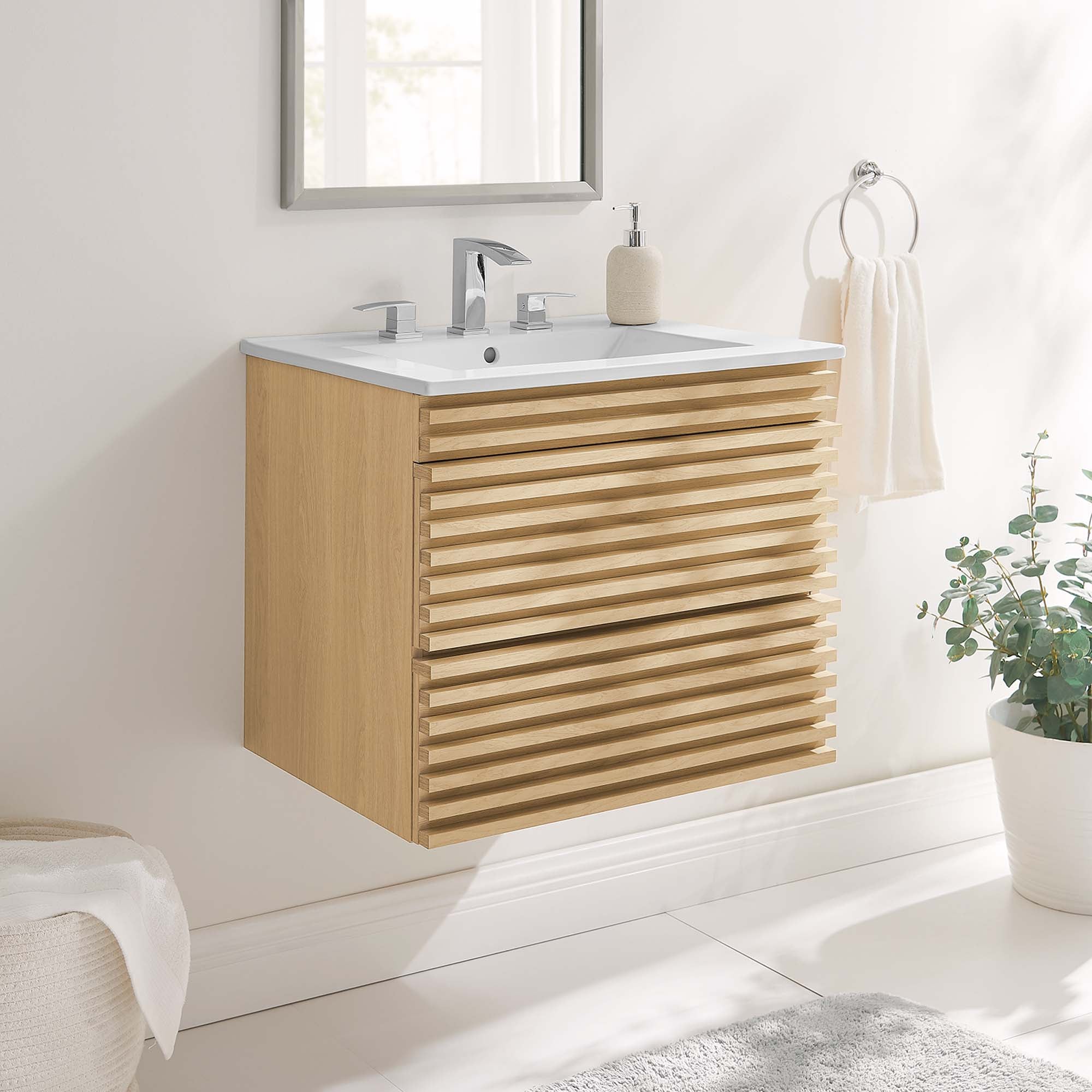 Render Wall-Mount Bathroom Vanity with White Basin Included by Modway