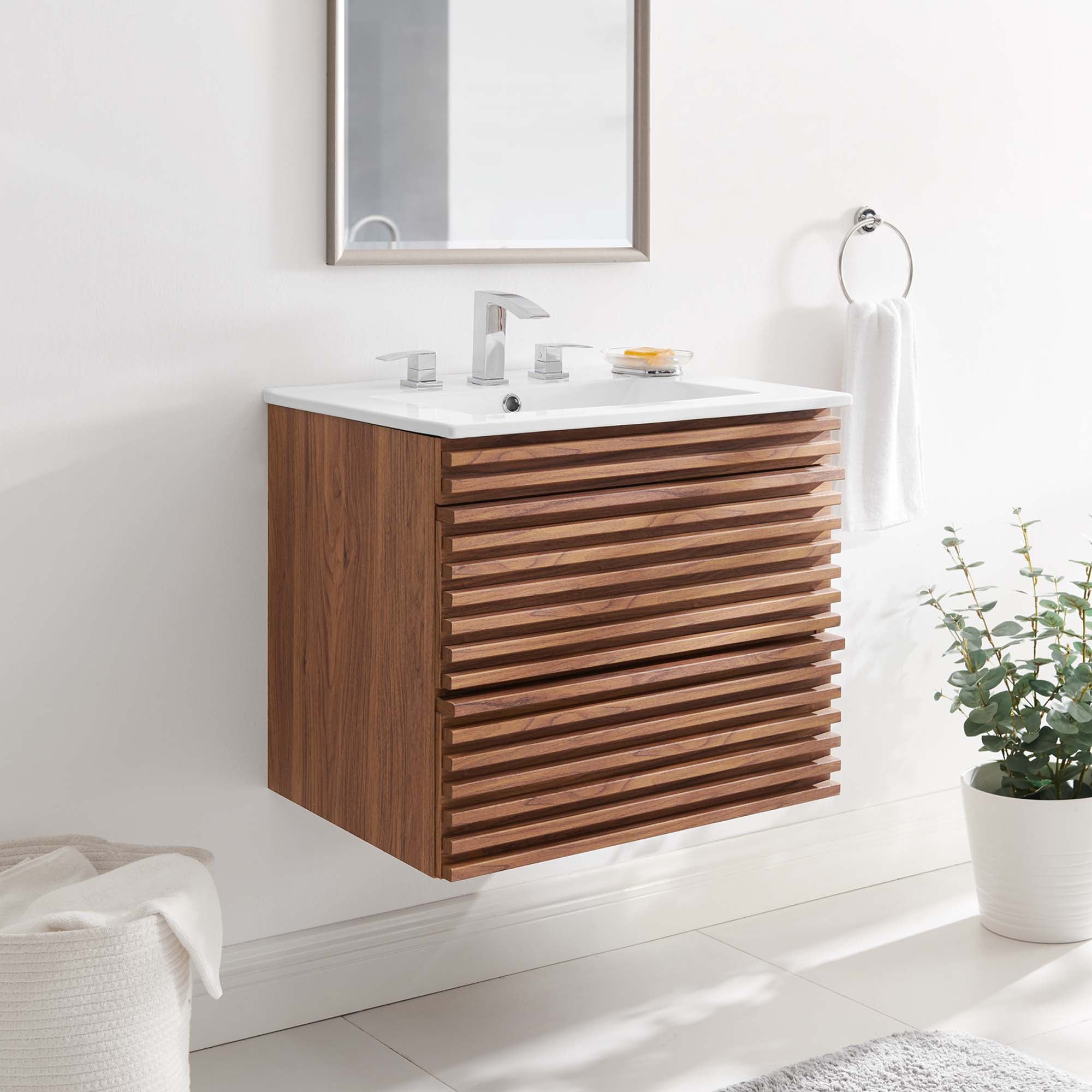 Render Wall-Mount Bathroom Vanity with White Basin Included by Modway