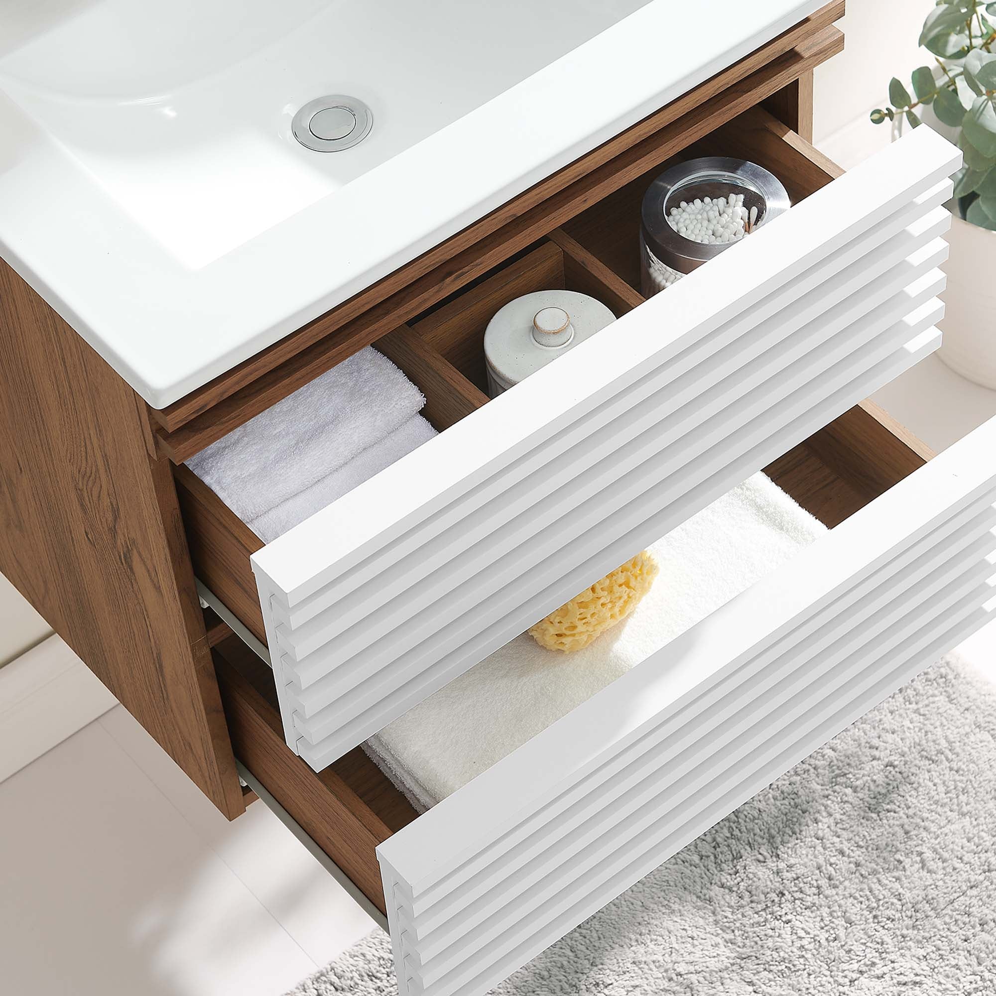 Render Wall-Mount Bathroom Vanity with White Basin Included by Modway