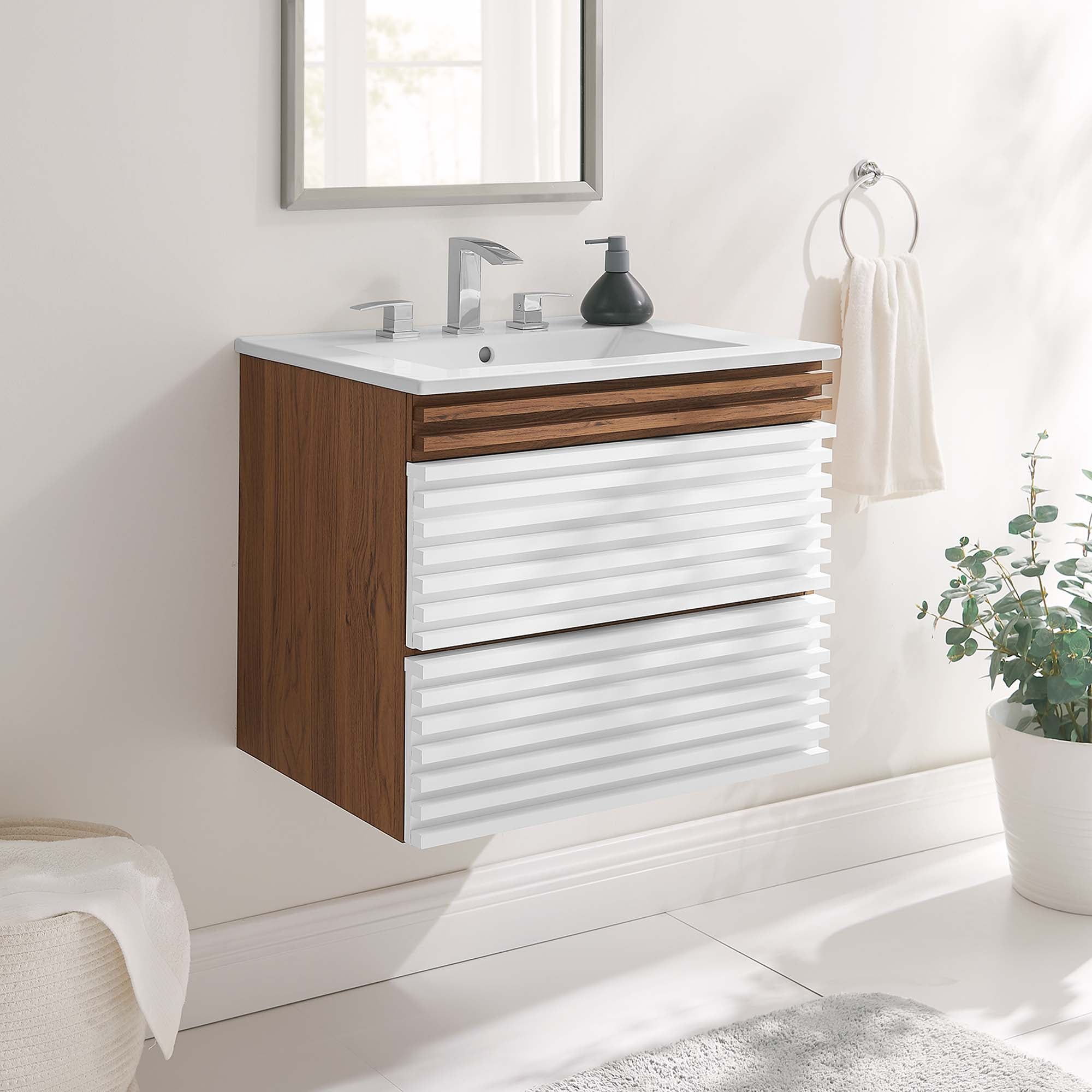 Render Wall-Mount Bathroom Vanity with White Basin Included by Modway