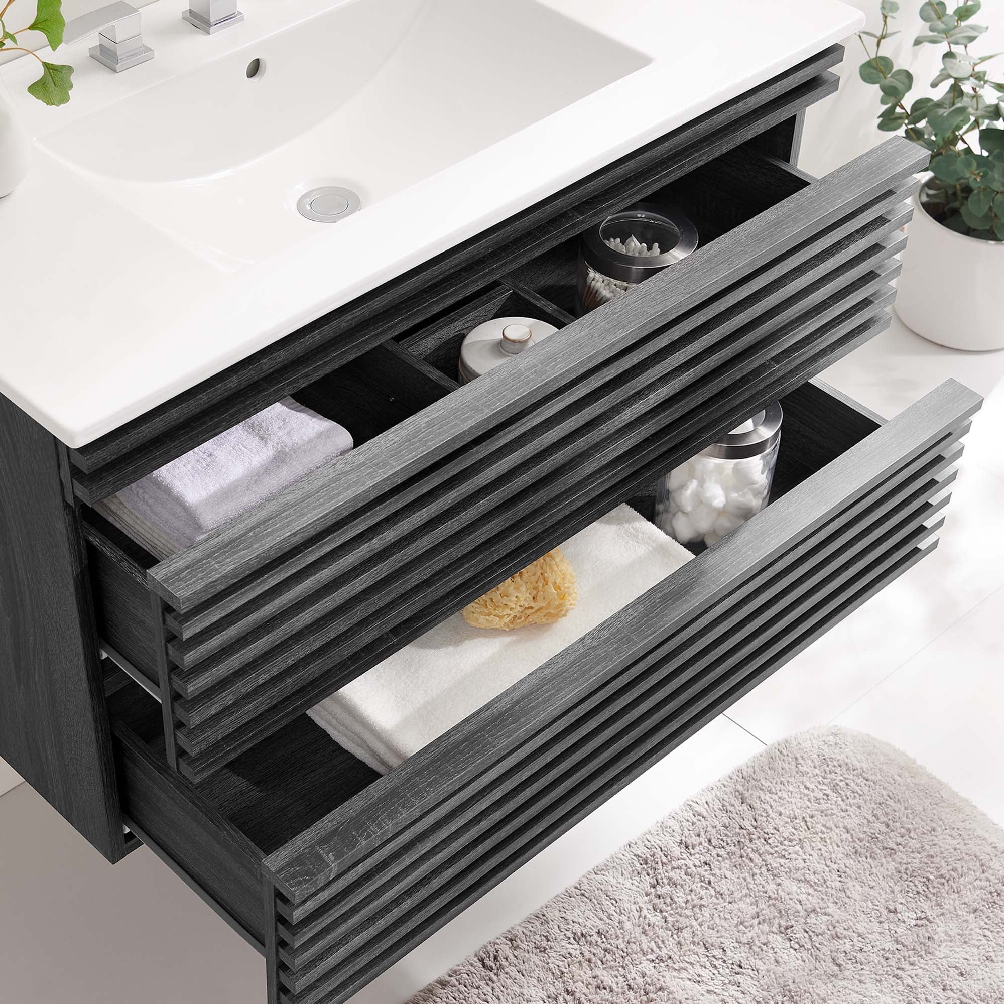 Render Wall-Mount Bathroom Vanity with White Basin Included by Modway